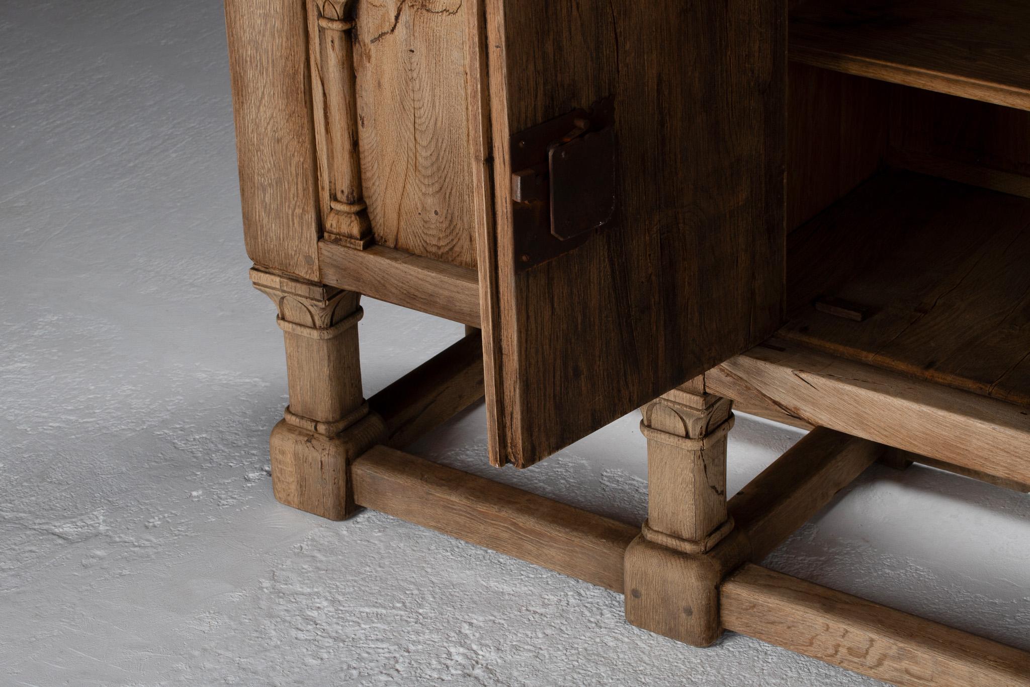 Brutalist Solid Oak Sideboard, Spain, 19th Century For Sale 12