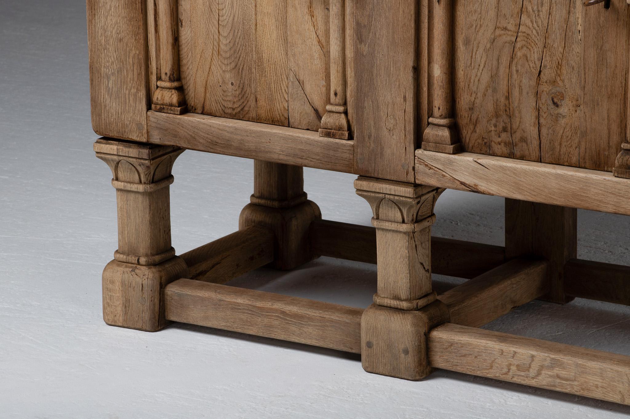 Brutalist Solid Oak Sideboard, Spain, 19th Century For Sale 2