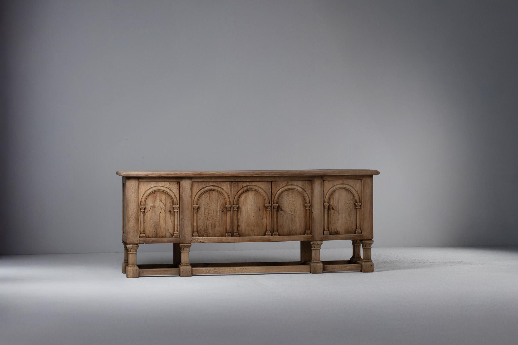 Brutalist Solid Oak Sideboard, Spain, 19th Century For Sale 3