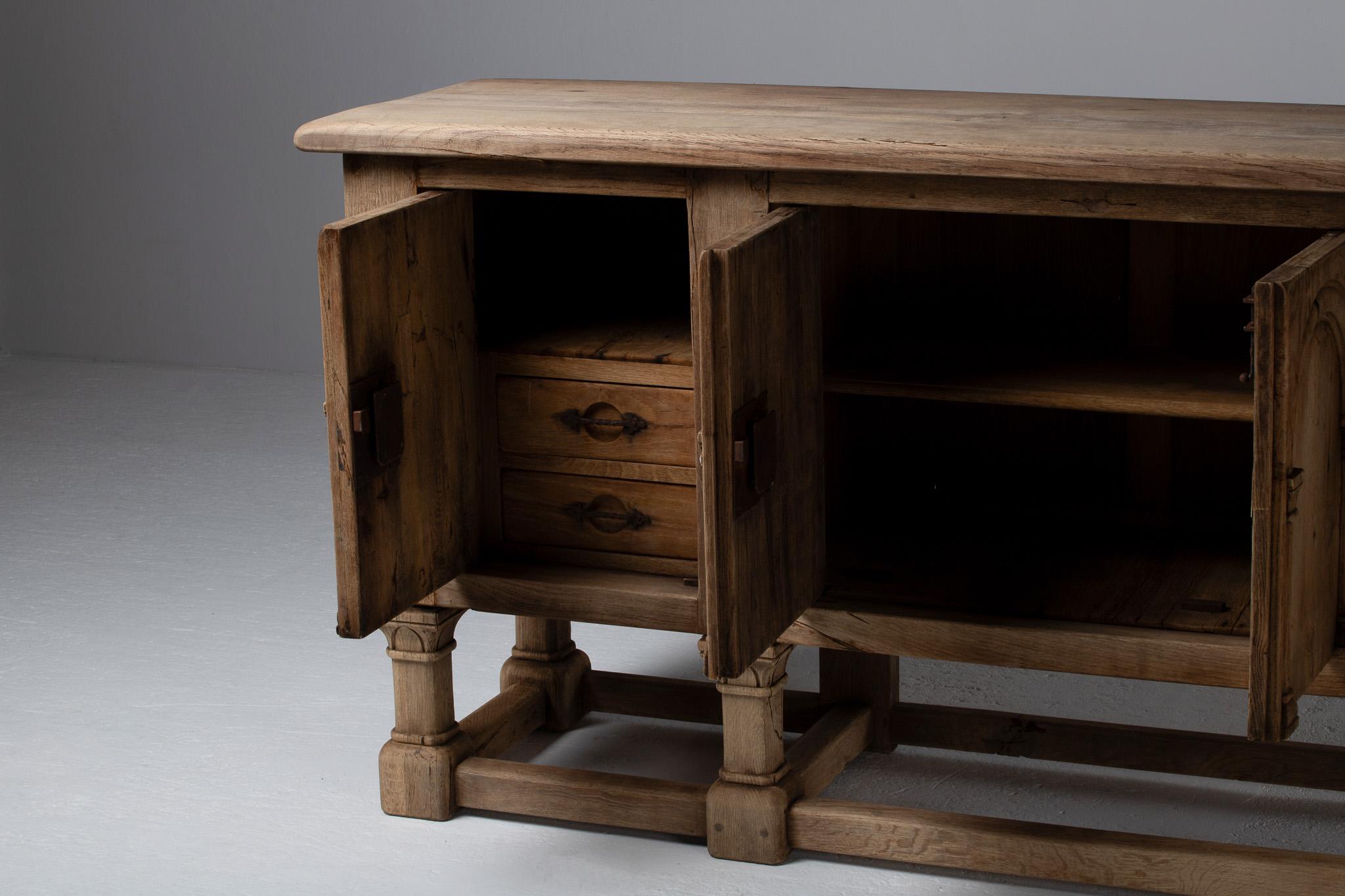 Brutalist Solid Oak Sideboard, Spain, 19th Century For Sale 4