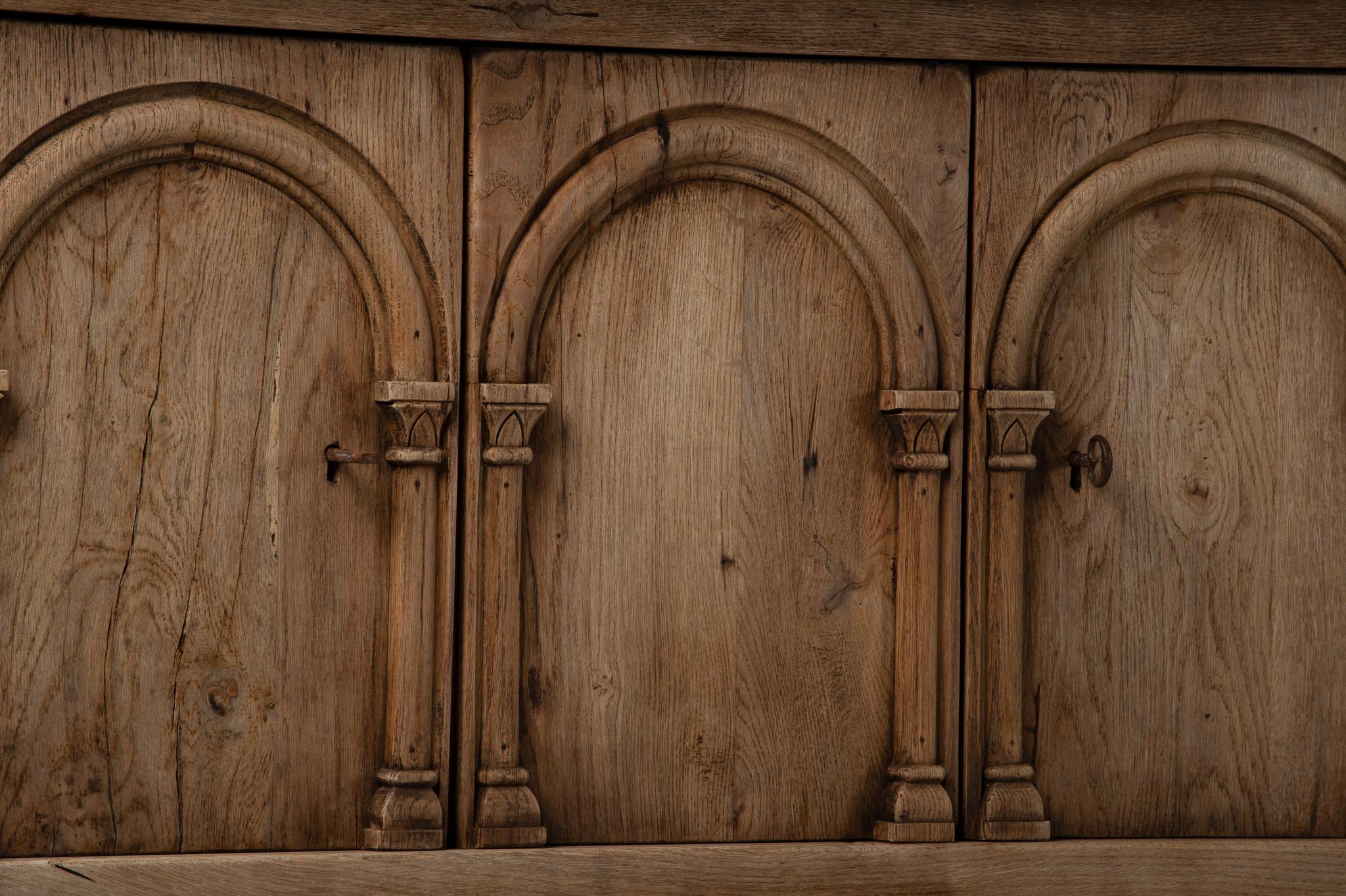 Brutalist Solid Oak Sideboard, Spain, 19th Century For Sale 5
