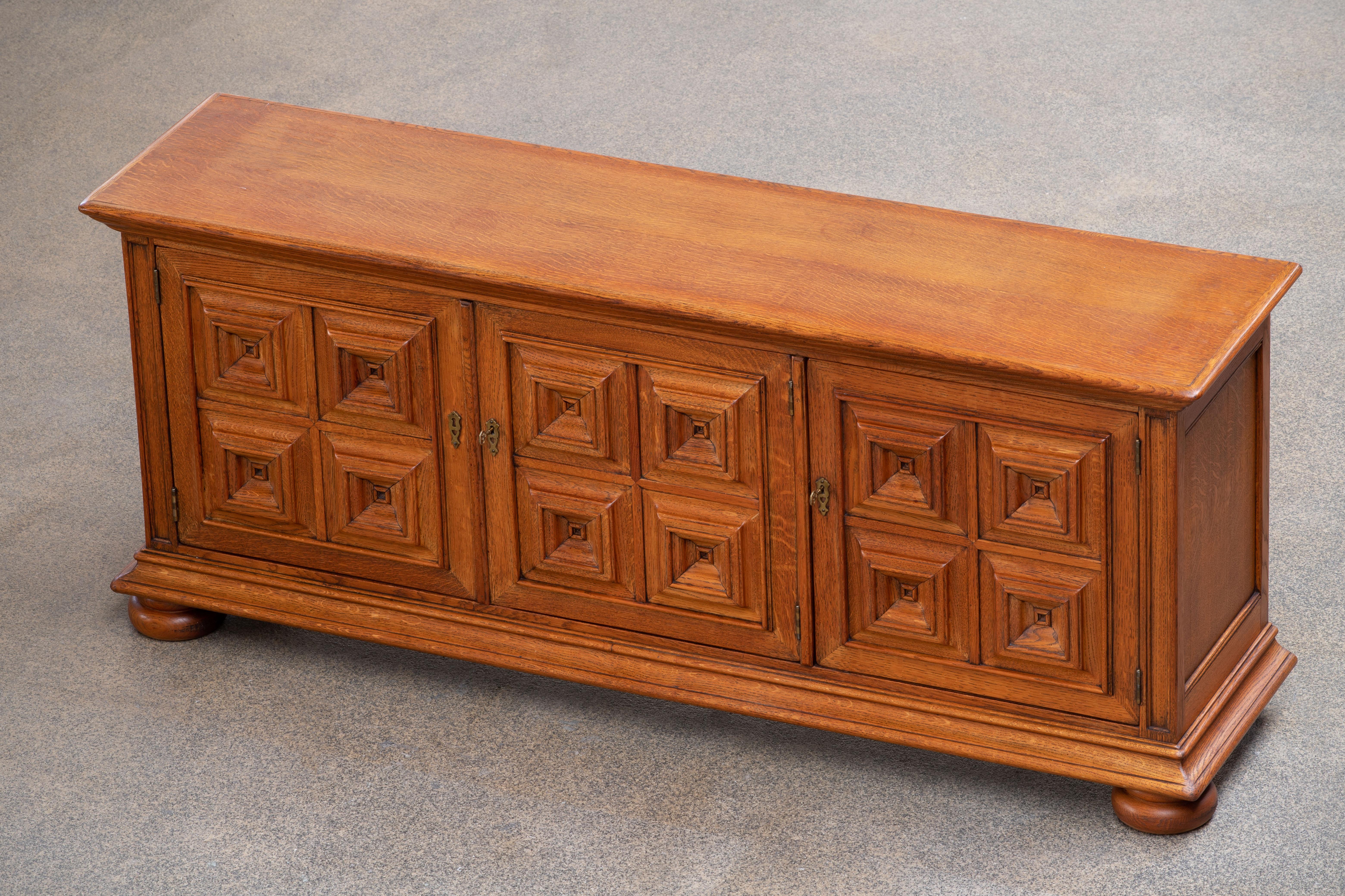 Brutalist Solid Oak Sideboard, Spanish Colonial, 1940s 4