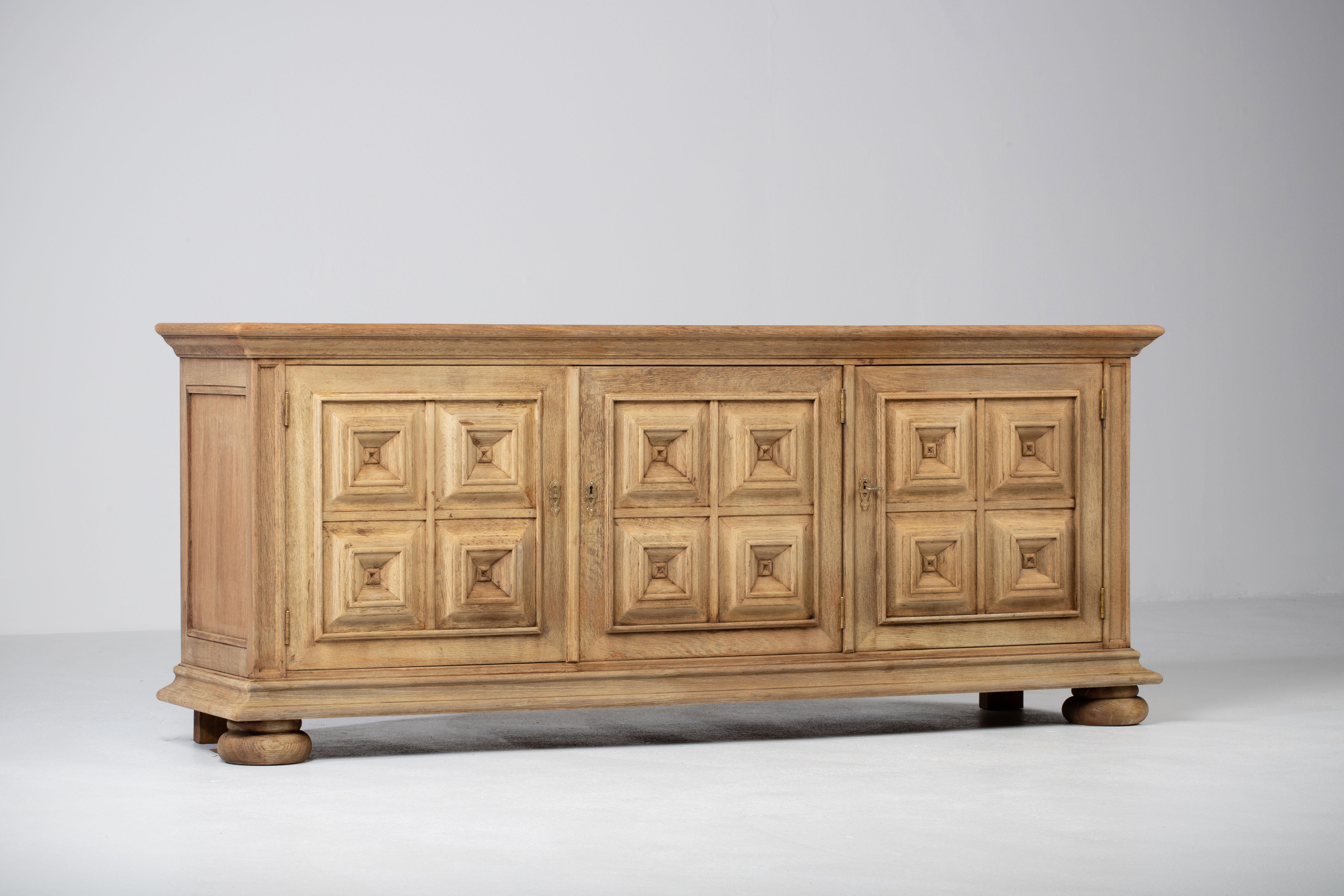 Mid-20th Century Brutalist Solid Oak Sideboard, Spanish Colonial, 1940s