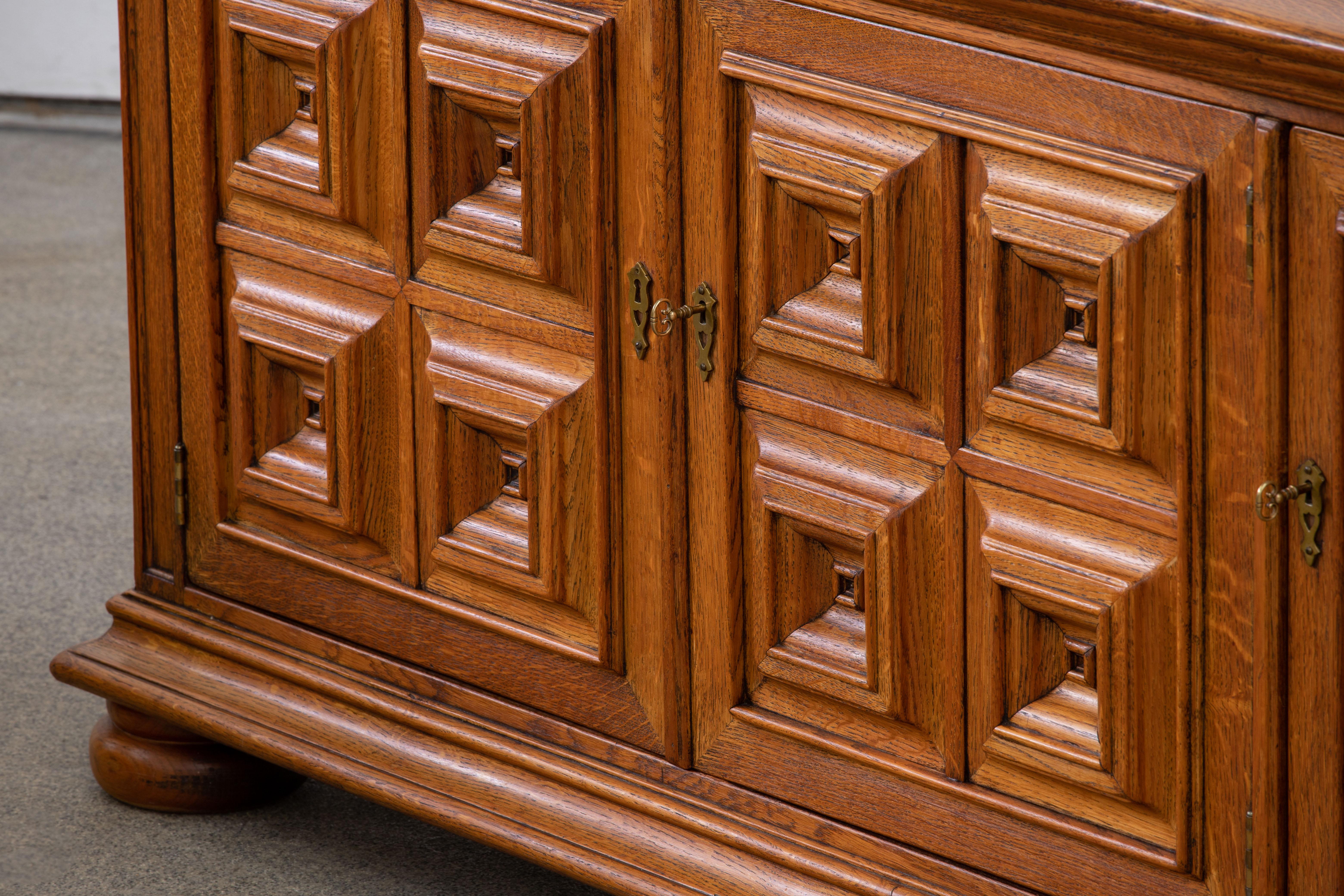 Brutalist Solid Oak Sideboard, Spanish Colonial, 1940s 2