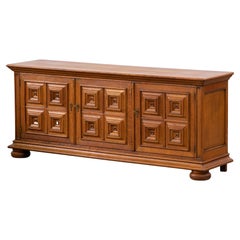 Brutalist Solid Oak Sideboard, Spanish Colonial, 1940s