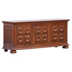 Vintage Brutalist Solid Oak Sideboard, Spanish Colonial, 1940s