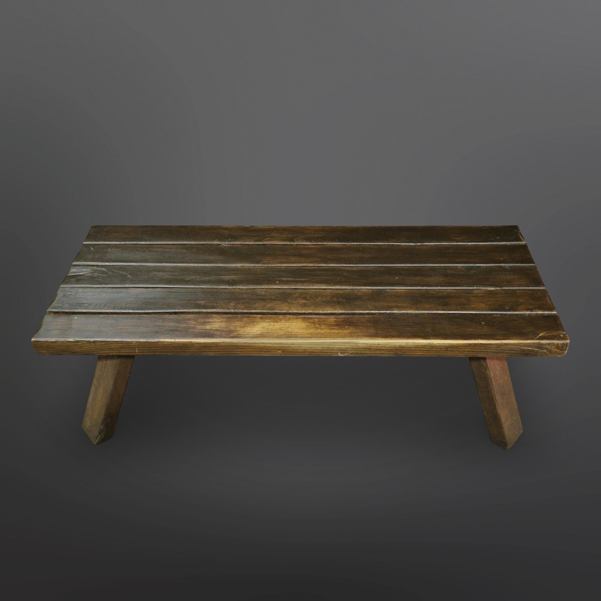 Brutalist solid oak slatted coffee table, Netherlands 1960s For Sale 4