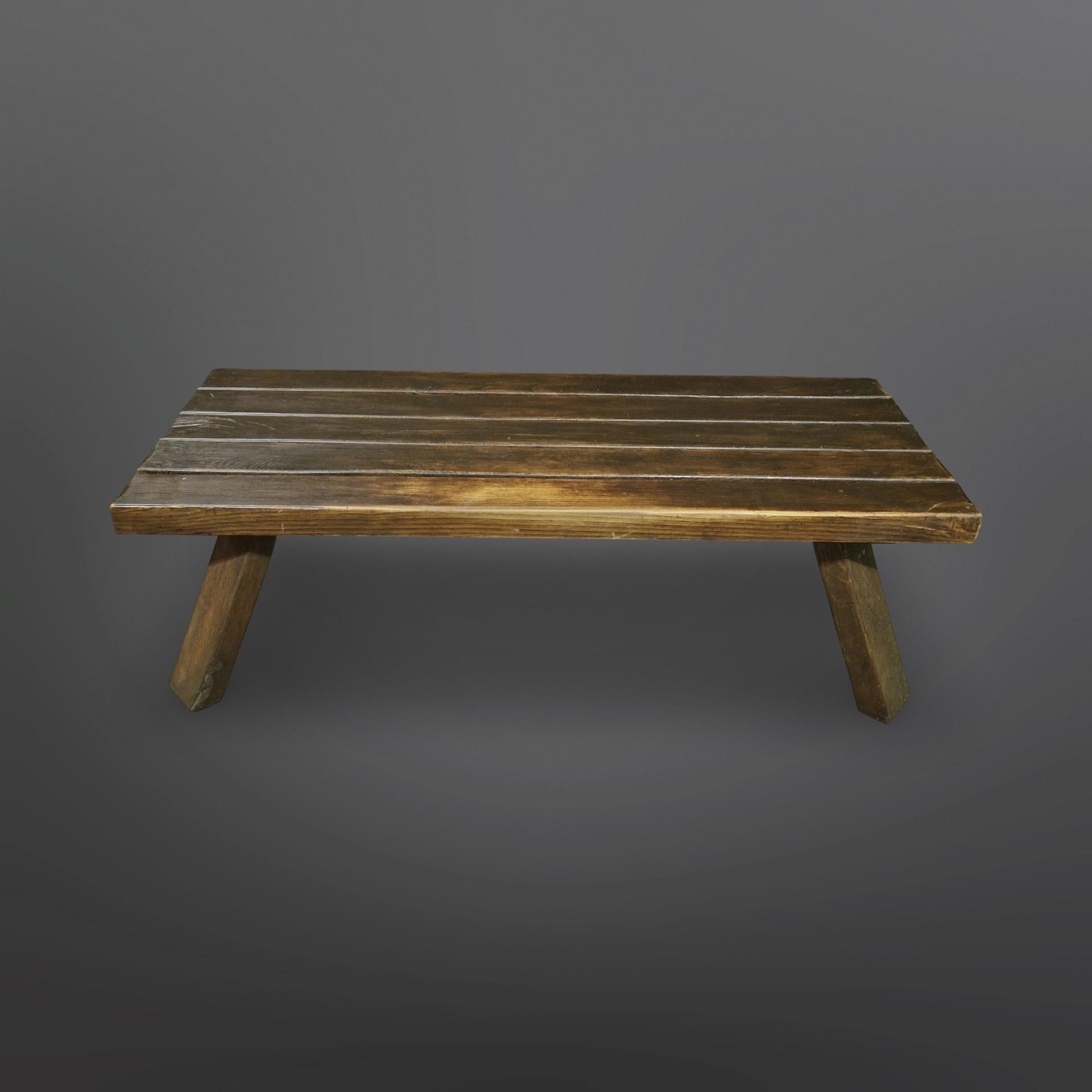 Brutalist solid oak slatted coffee table, Netherlands 1960s For Sale 5