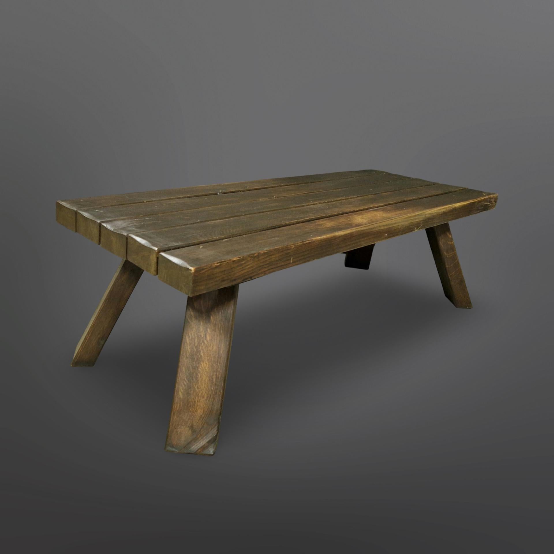 20th Century Brutalist solid oak slatted coffee table, Netherlands 1960s For Sale