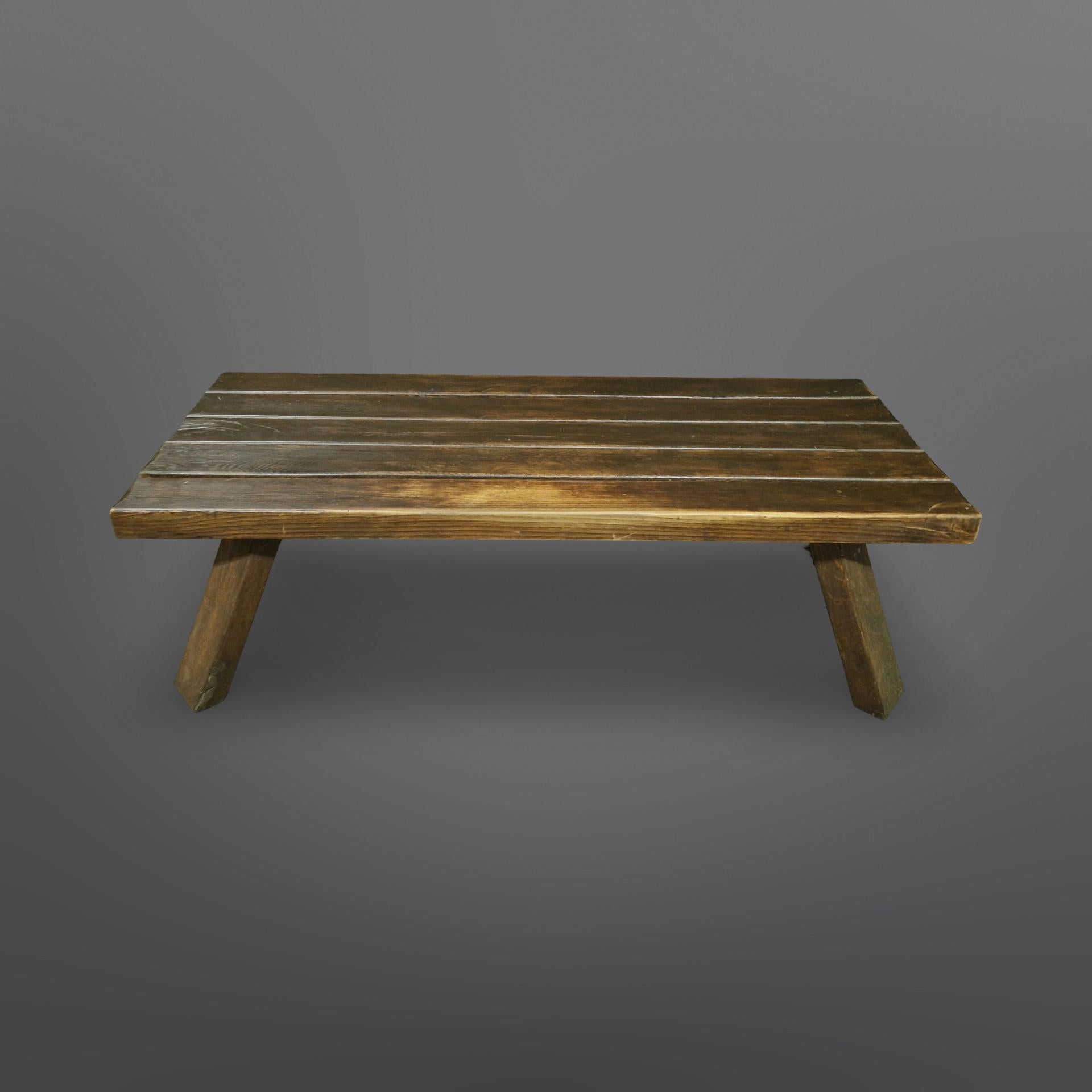 Oak Brutalist solid oak slatted coffee table, Netherlands 1960s For Sale