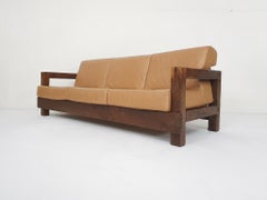 Brutalist Solid Oak Sofa, France, 1970s