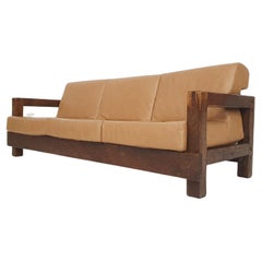 Brutalist Solid Oak Sofa, France, 1970s