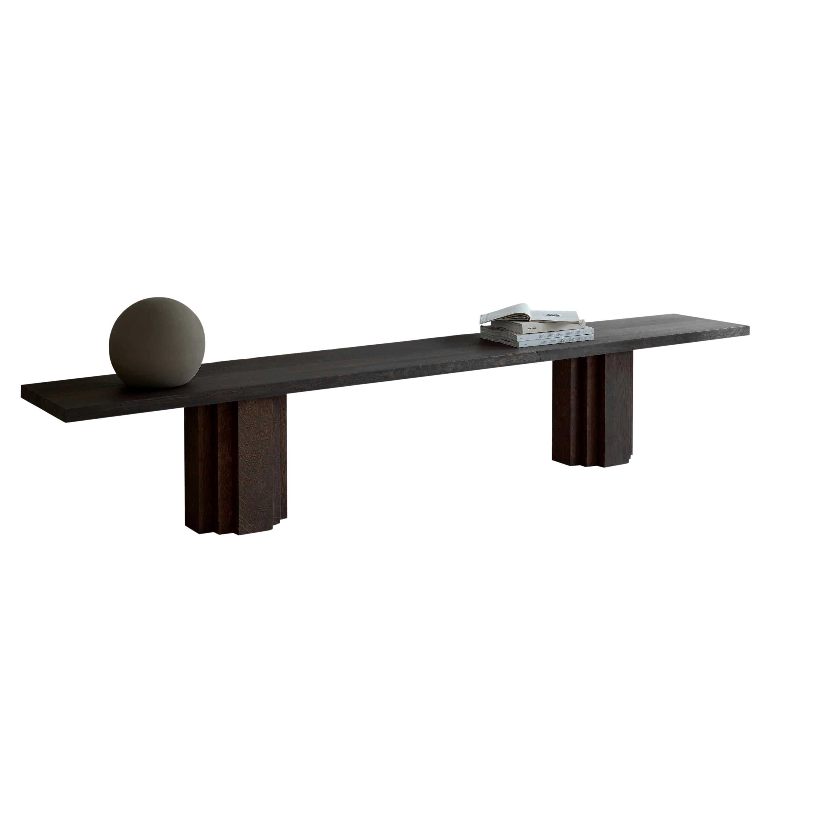 Banc brutaliste en chêne massif et bois