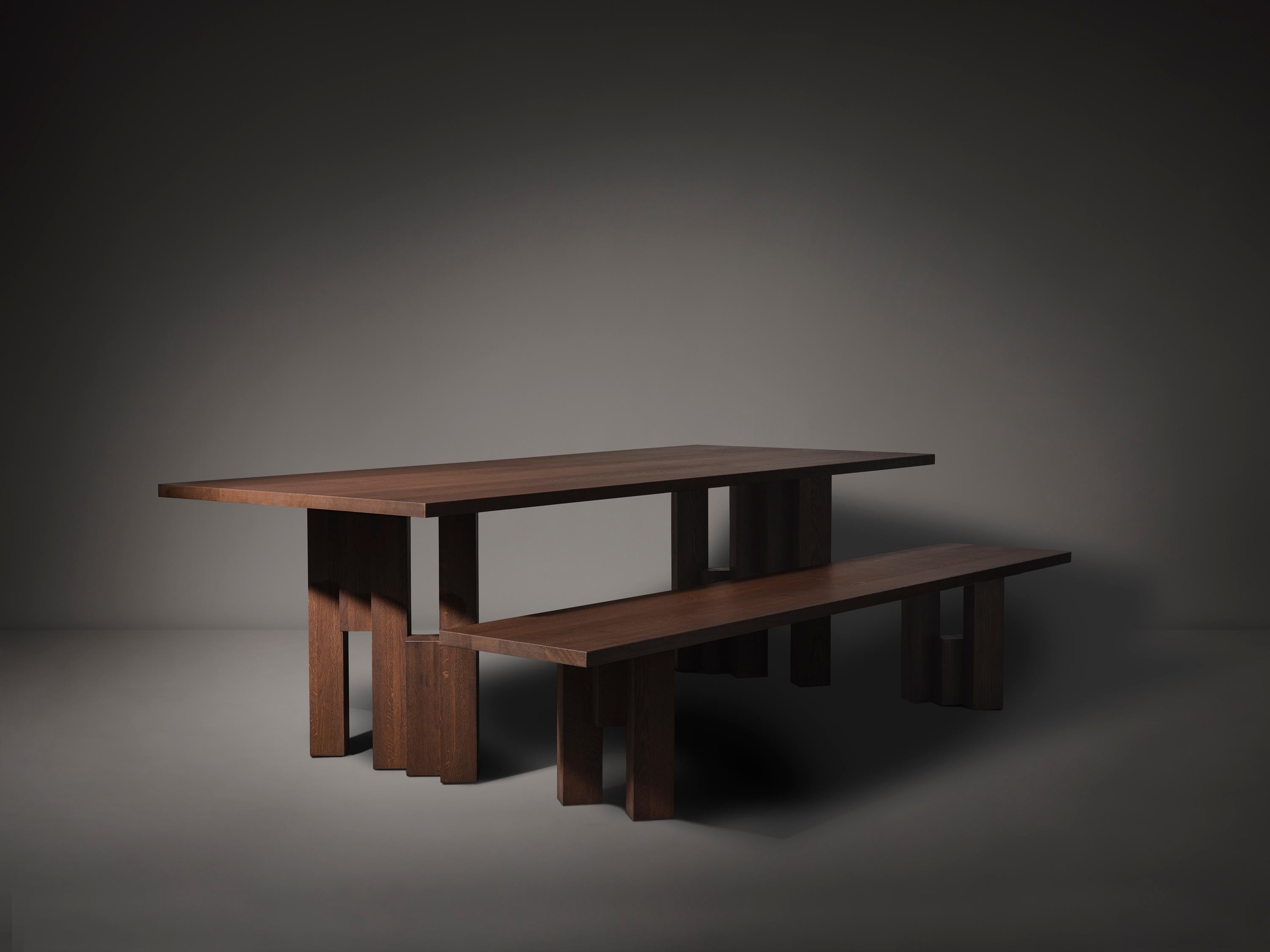 Contemporary Brutalist Solid Oak Wooden Dining Table - Fenestra by Mokko For Sale