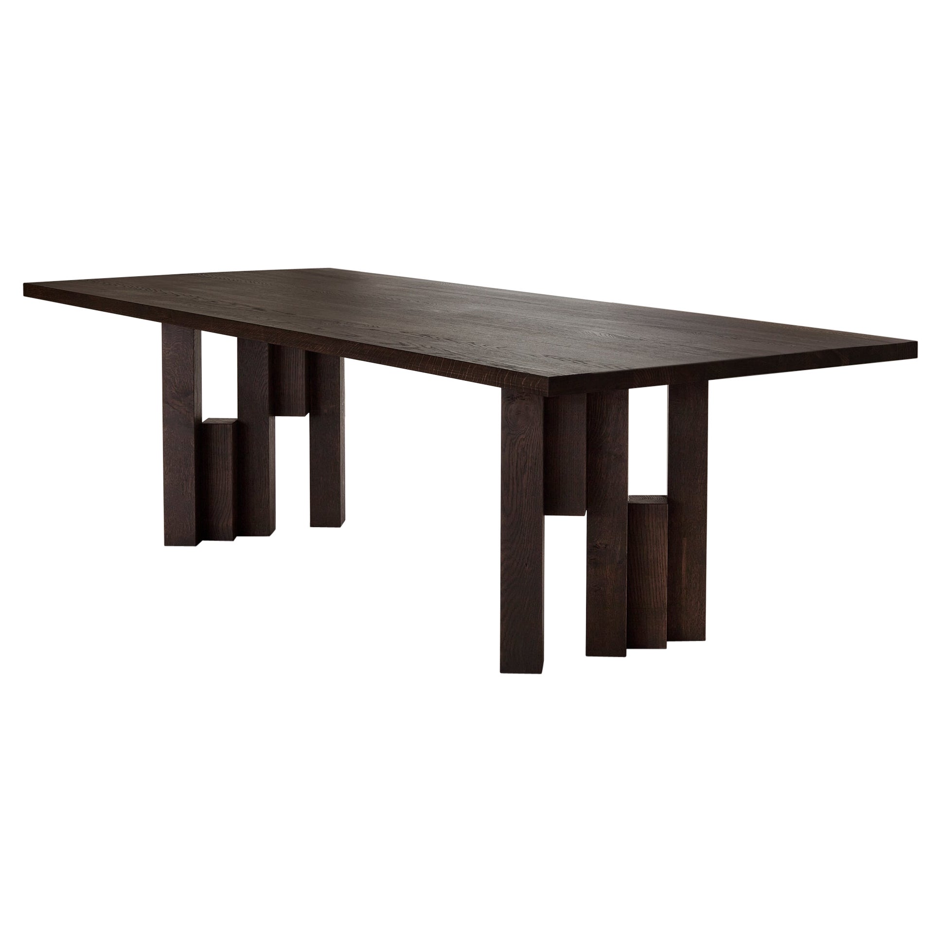 Brutalist Solid Oak Wooden Dining Table - Fenestra by Mokko For Sale