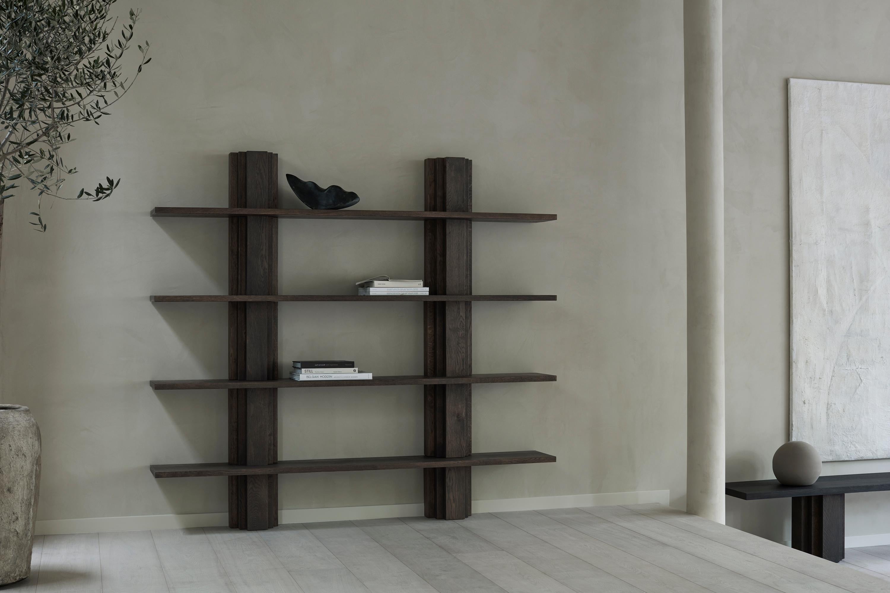Hand-Crafted Brutalist Solid Oak Wooden Shelving - Brut Bibliothèque by Mokko For Sale