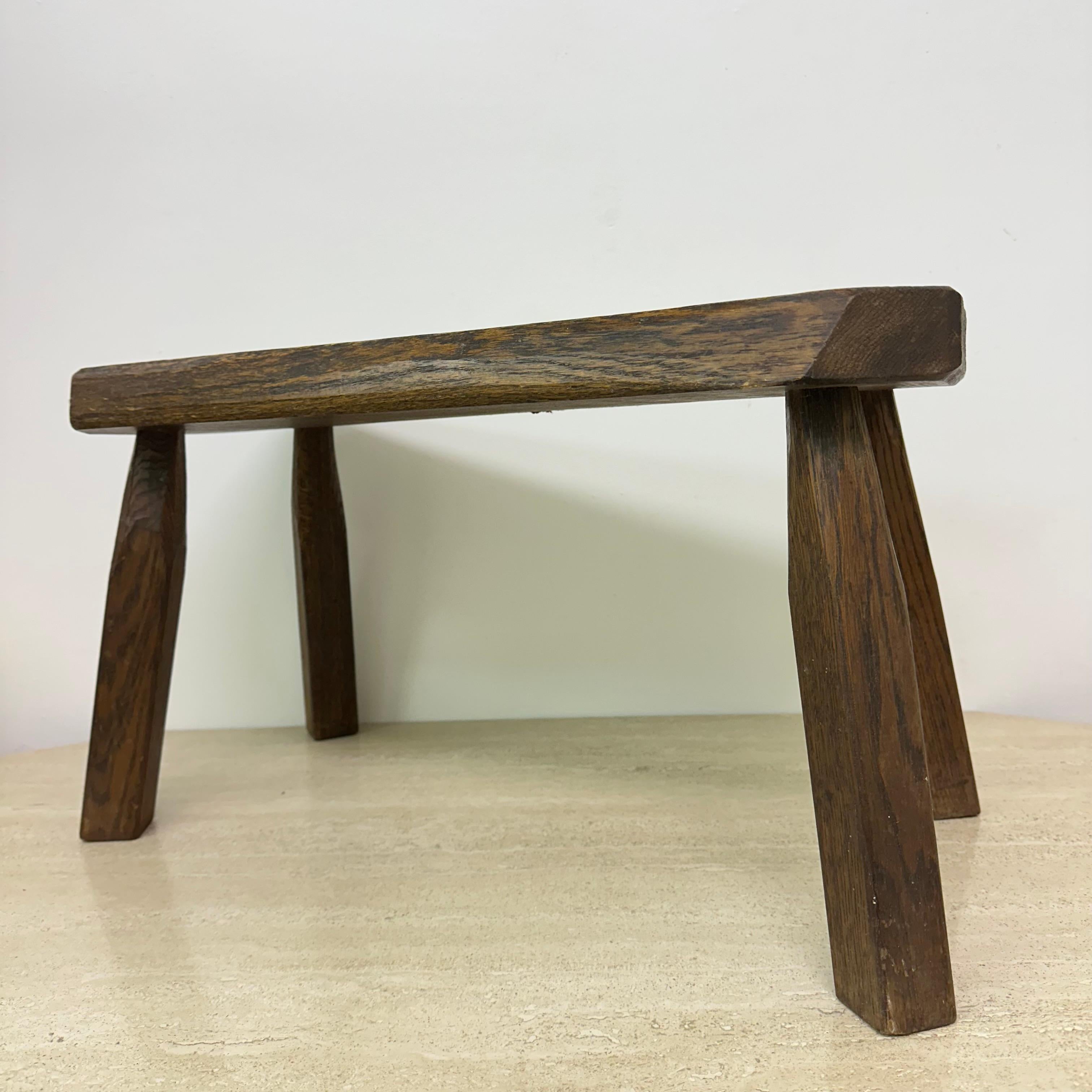 Brutalist solid oak wooden side table , 1970s For Sale 3