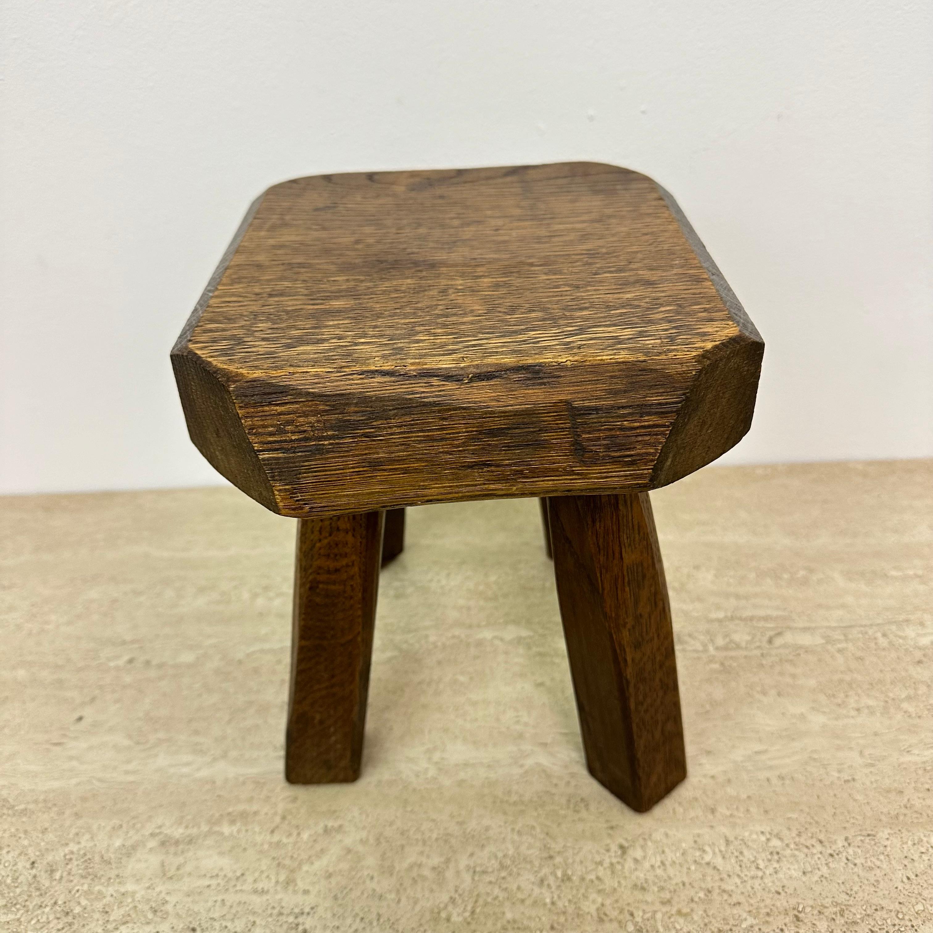 Brutalist solid oak wooden side table , 1970s For Sale 3