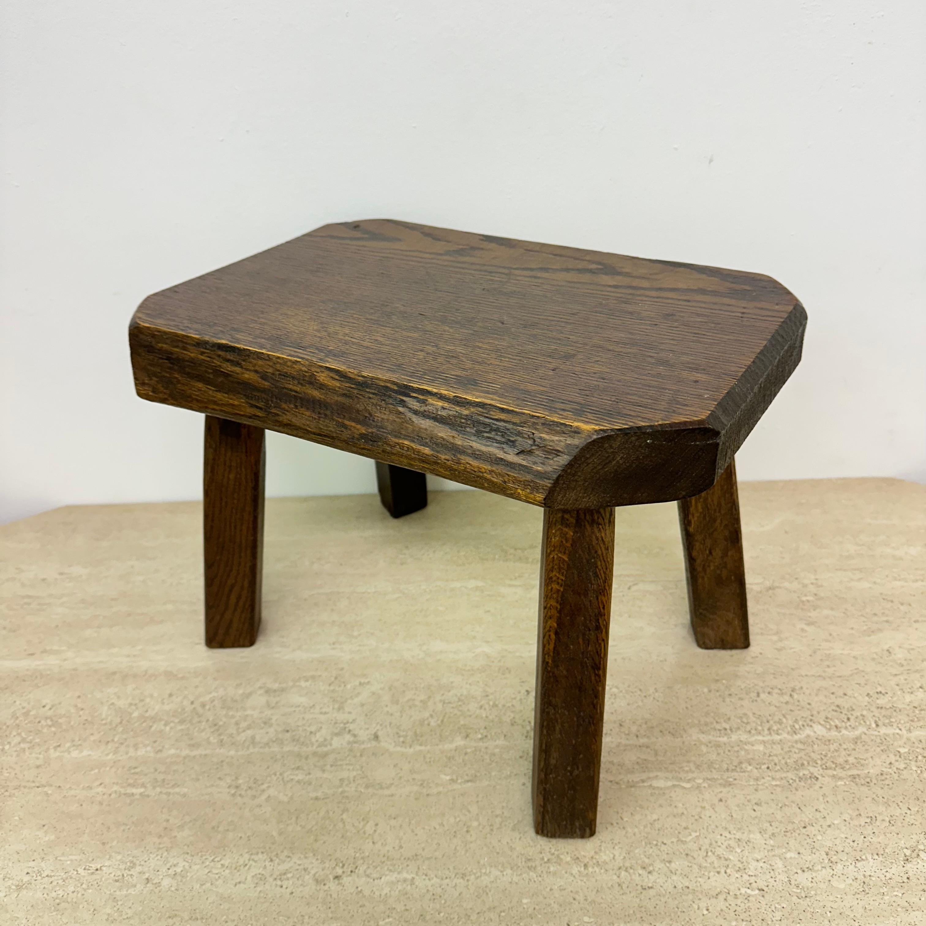 Brutalist solid oak wooden side table , 1970s For Sale 3