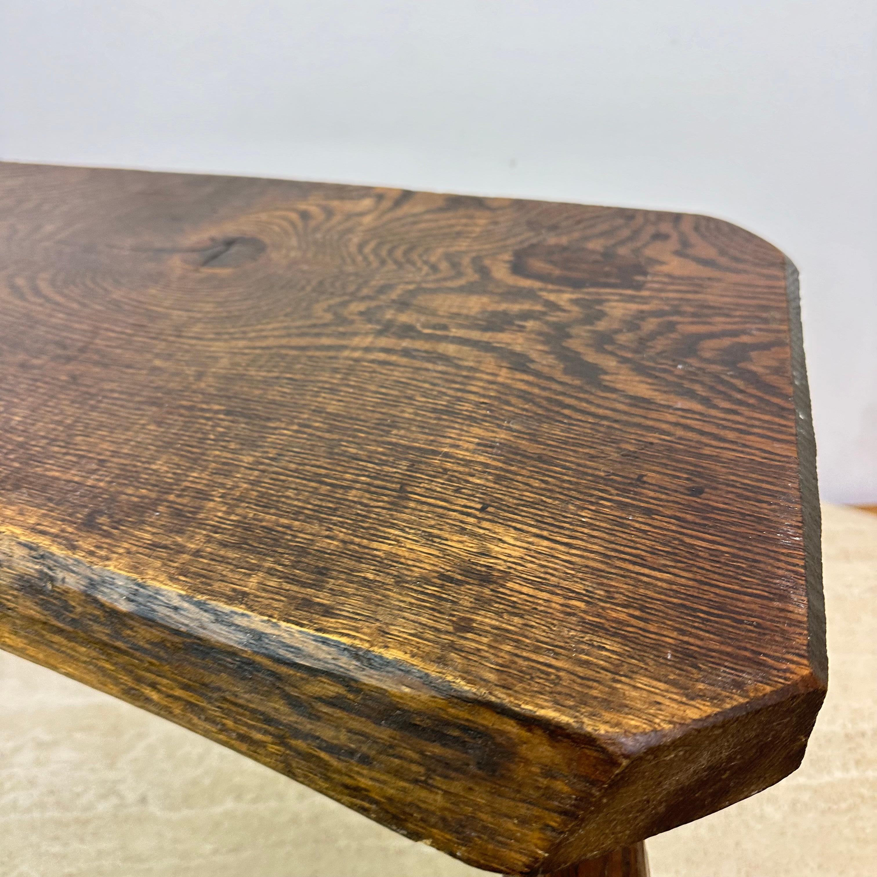 Brutalist solid oak wooden side table , 1970s For Sale 4