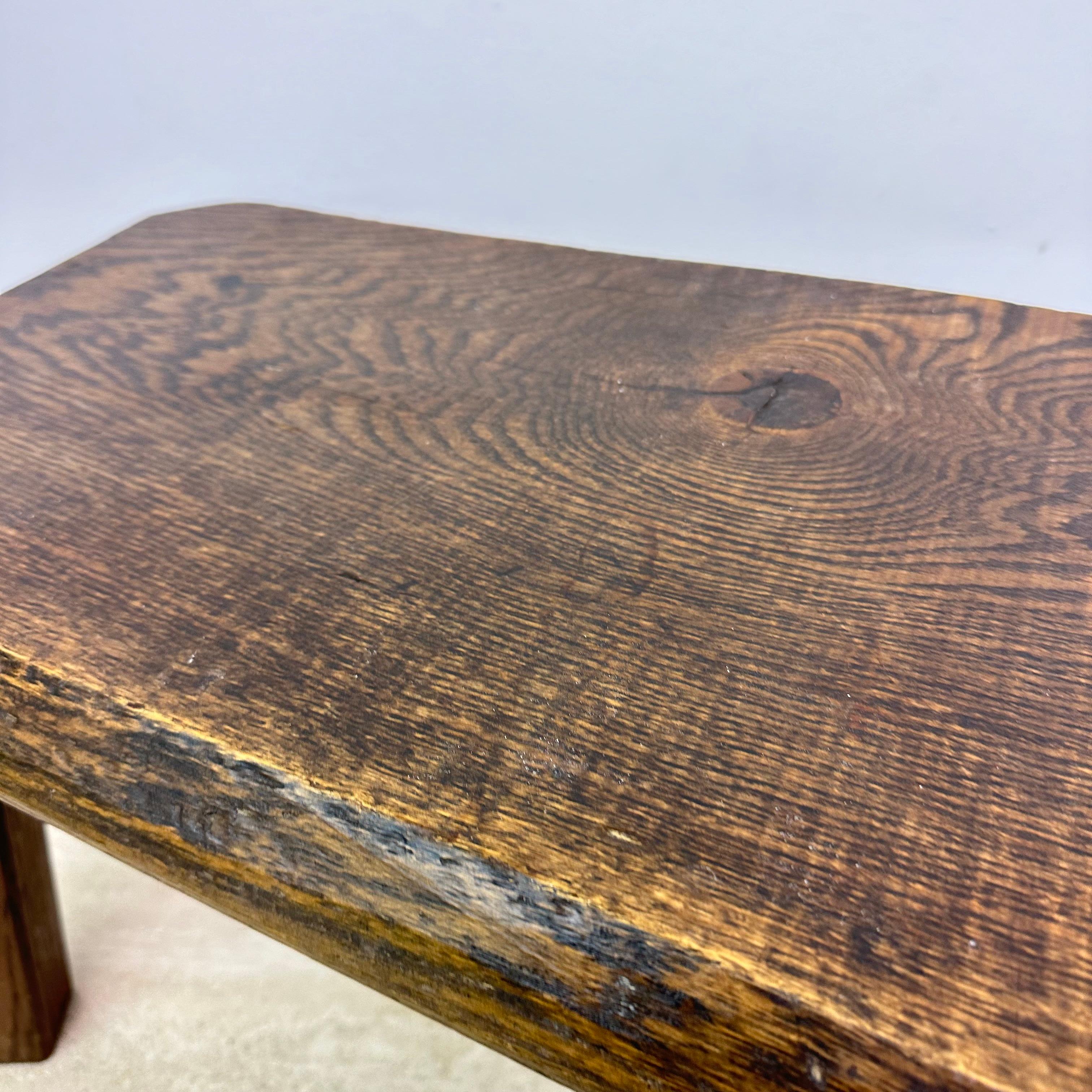 Brutalist solid oak wooden side table , 1970s For Sale 5