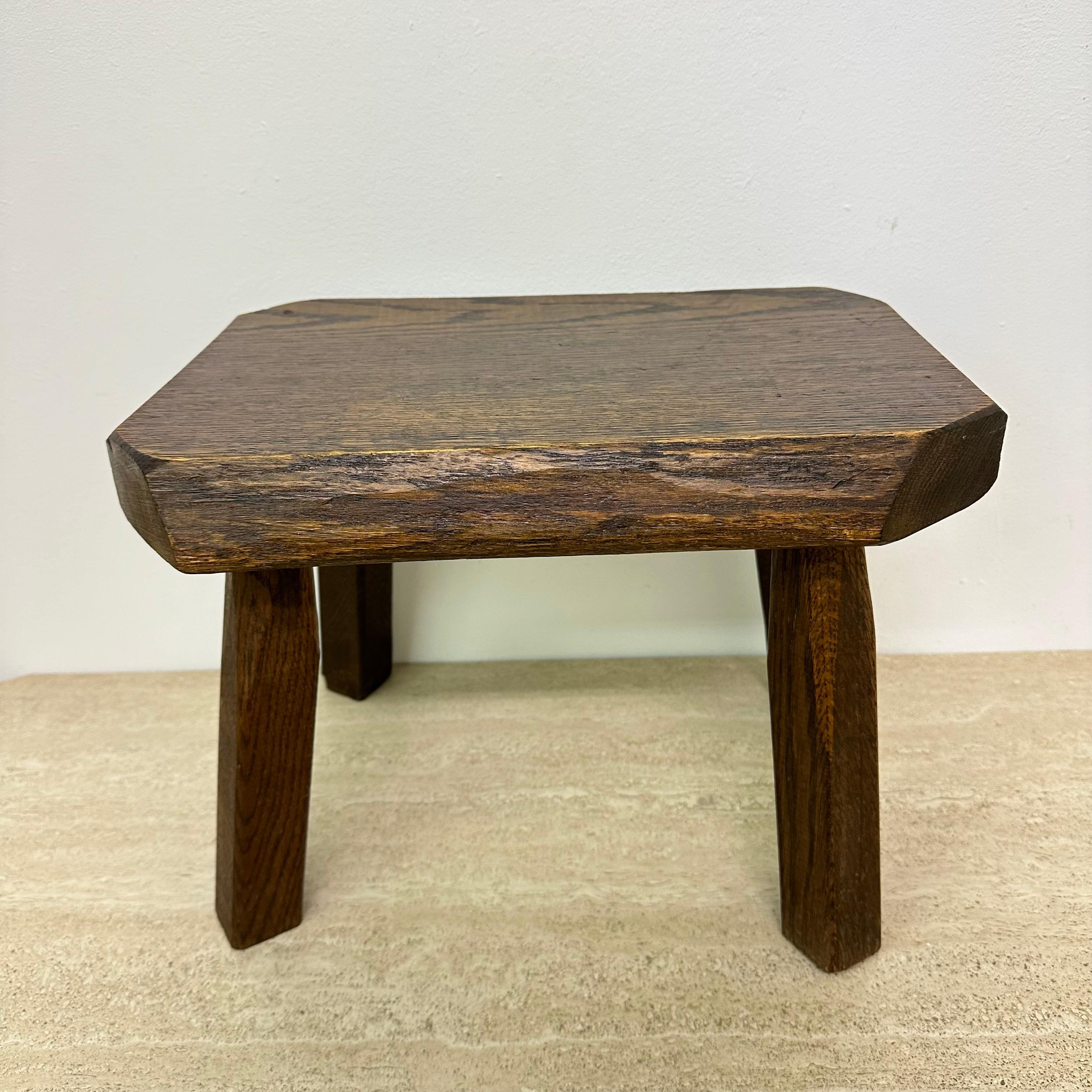 Brutalist solid oak wooden side table , 1970s

