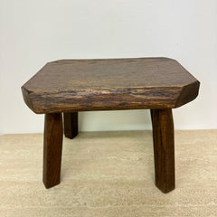 Brutalist solid oak wooden side table , 1970s