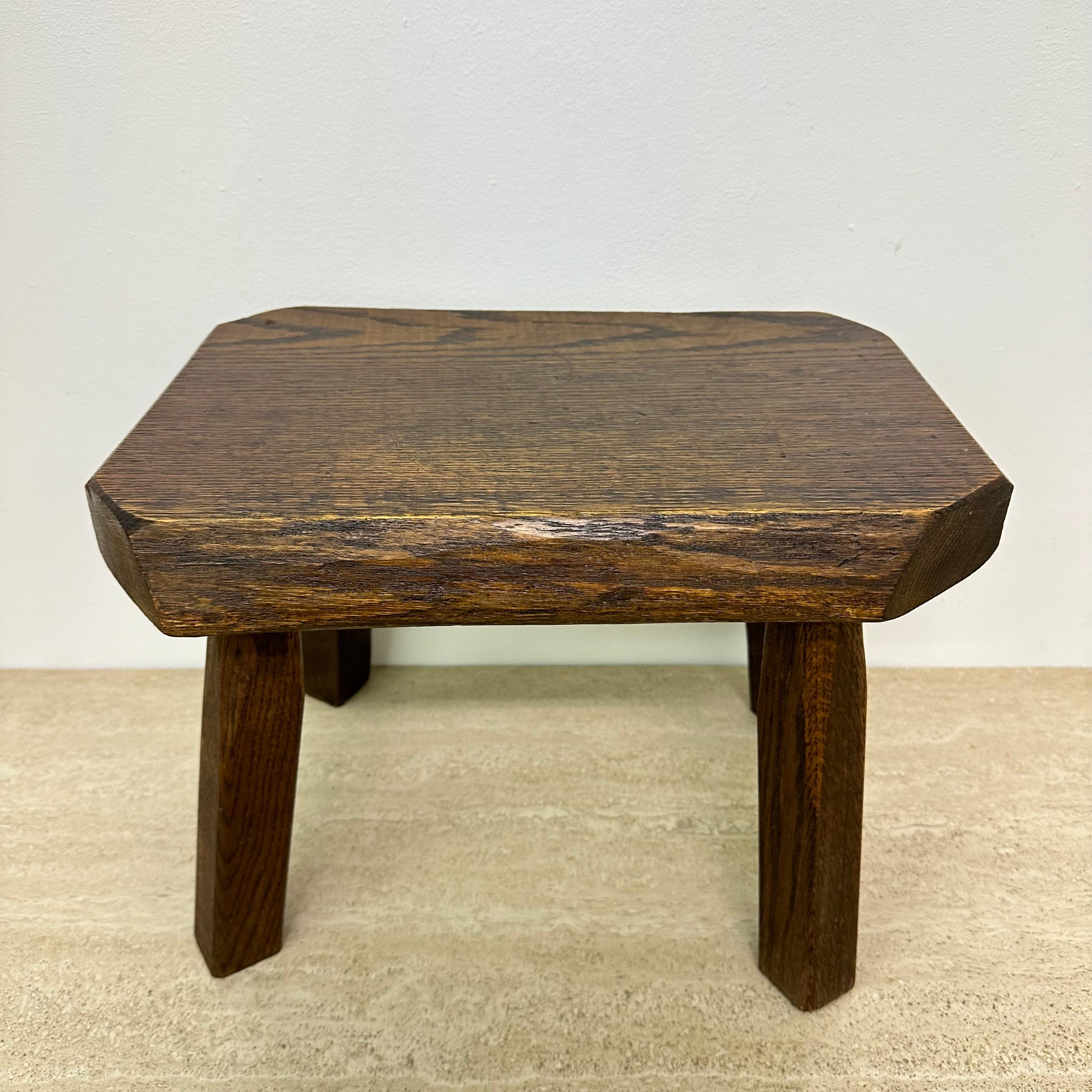 Dutch Brutalist solid oak wooden side table , 1970s For Sale