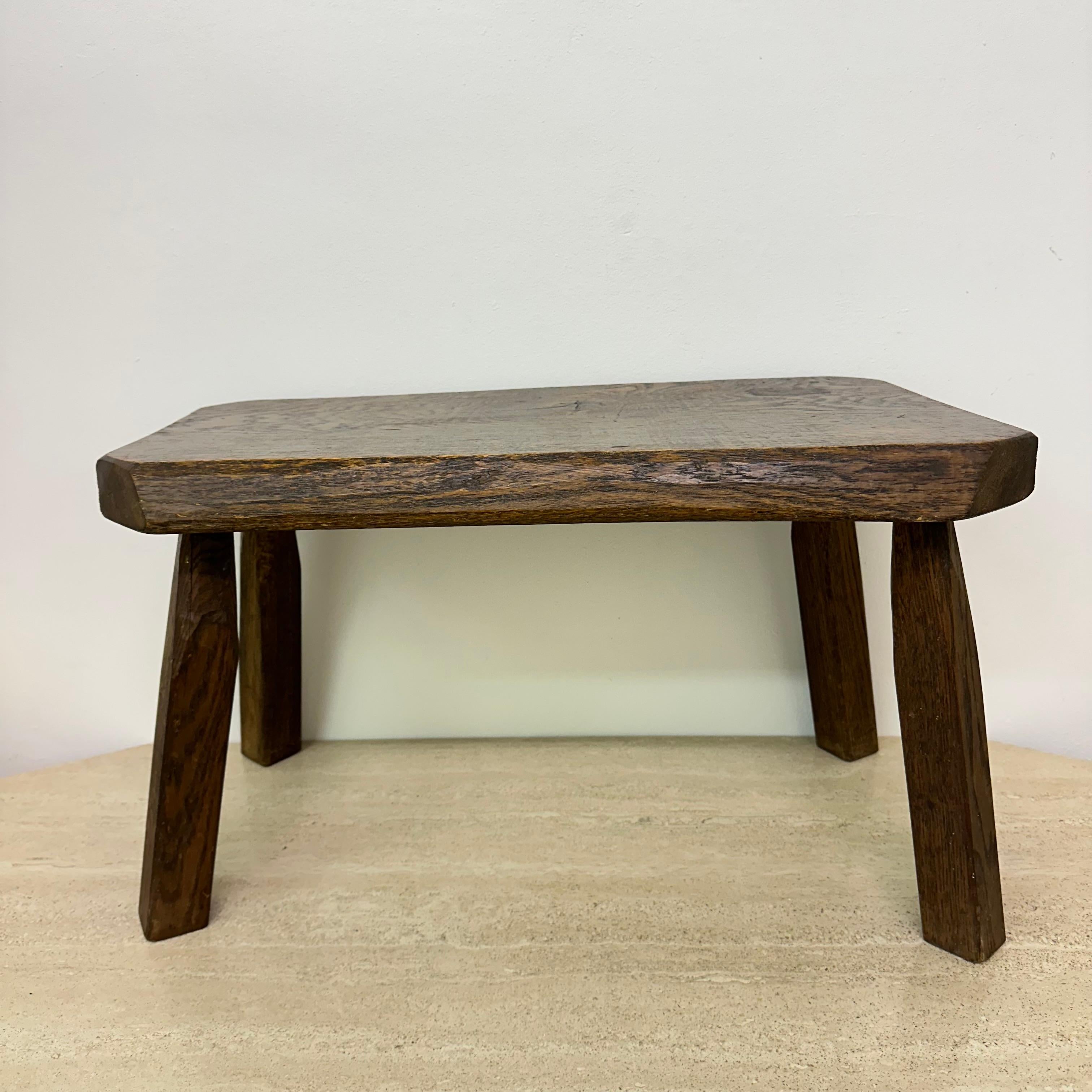 Late 20th Century Brutalist solid oak wooden side table , 1970s For Sale