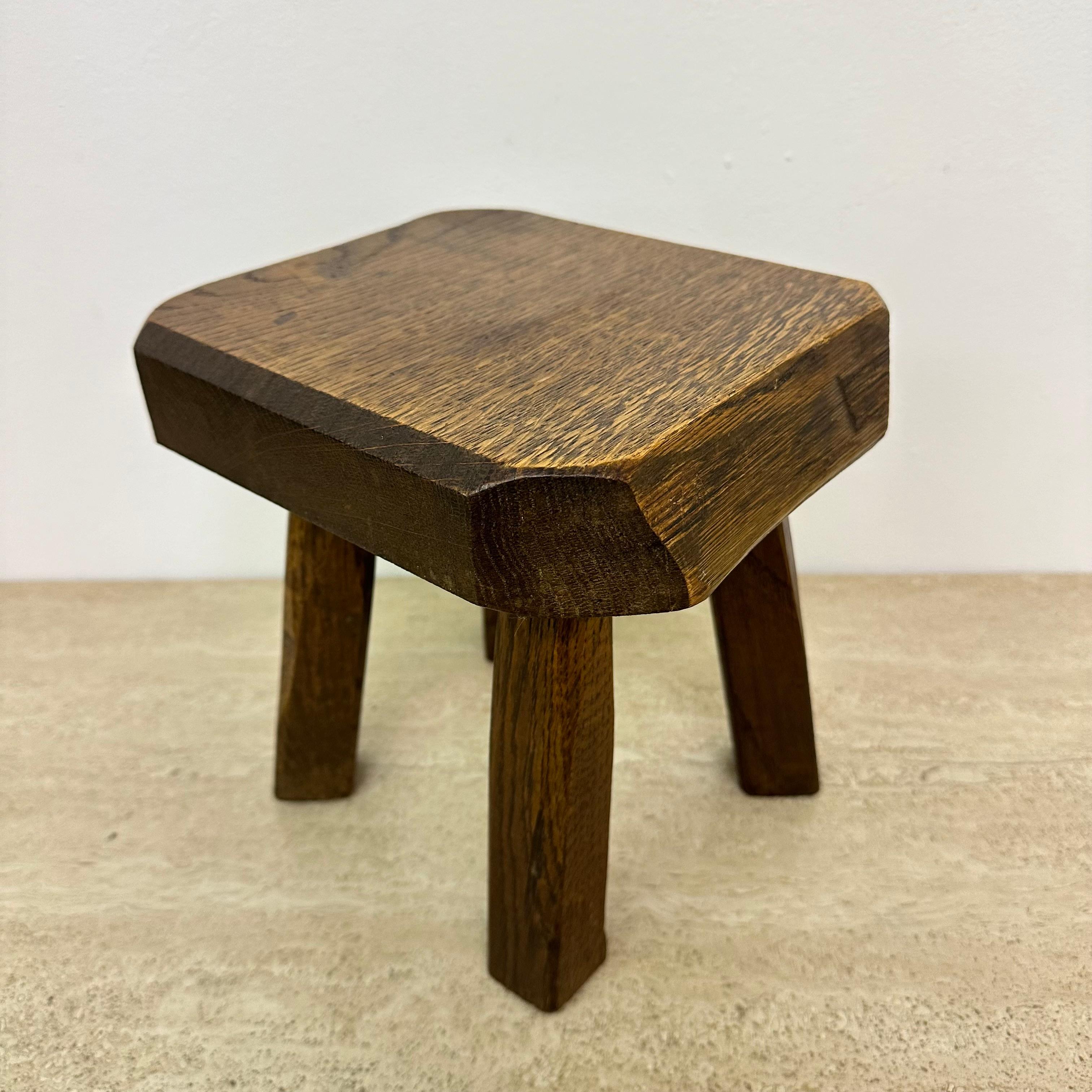 Late 20th Century Brutalist solid oak wooden side table , 1970s For Sale