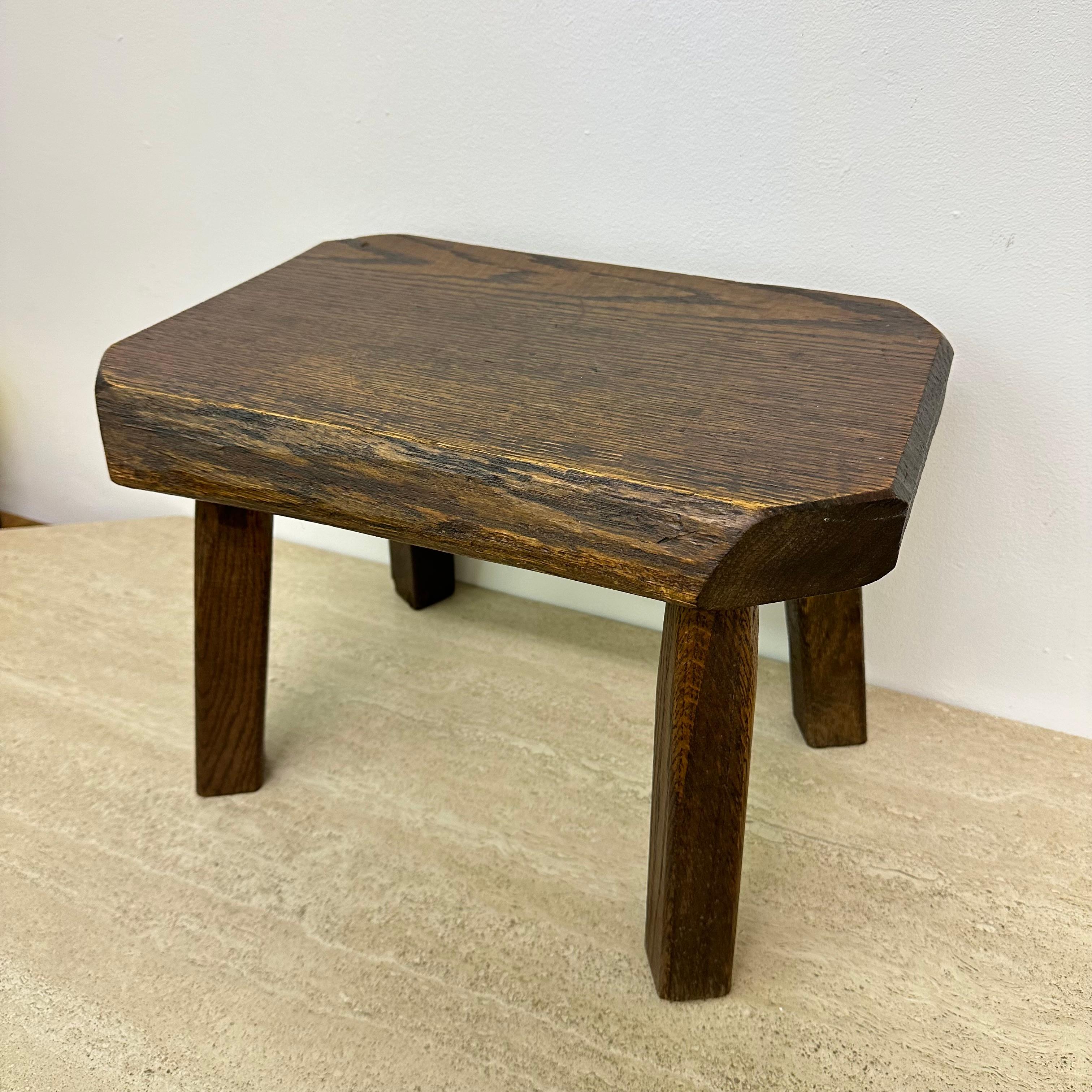 Late 20th Century Brutalist solid oak wooden side table , 1970s For Sale