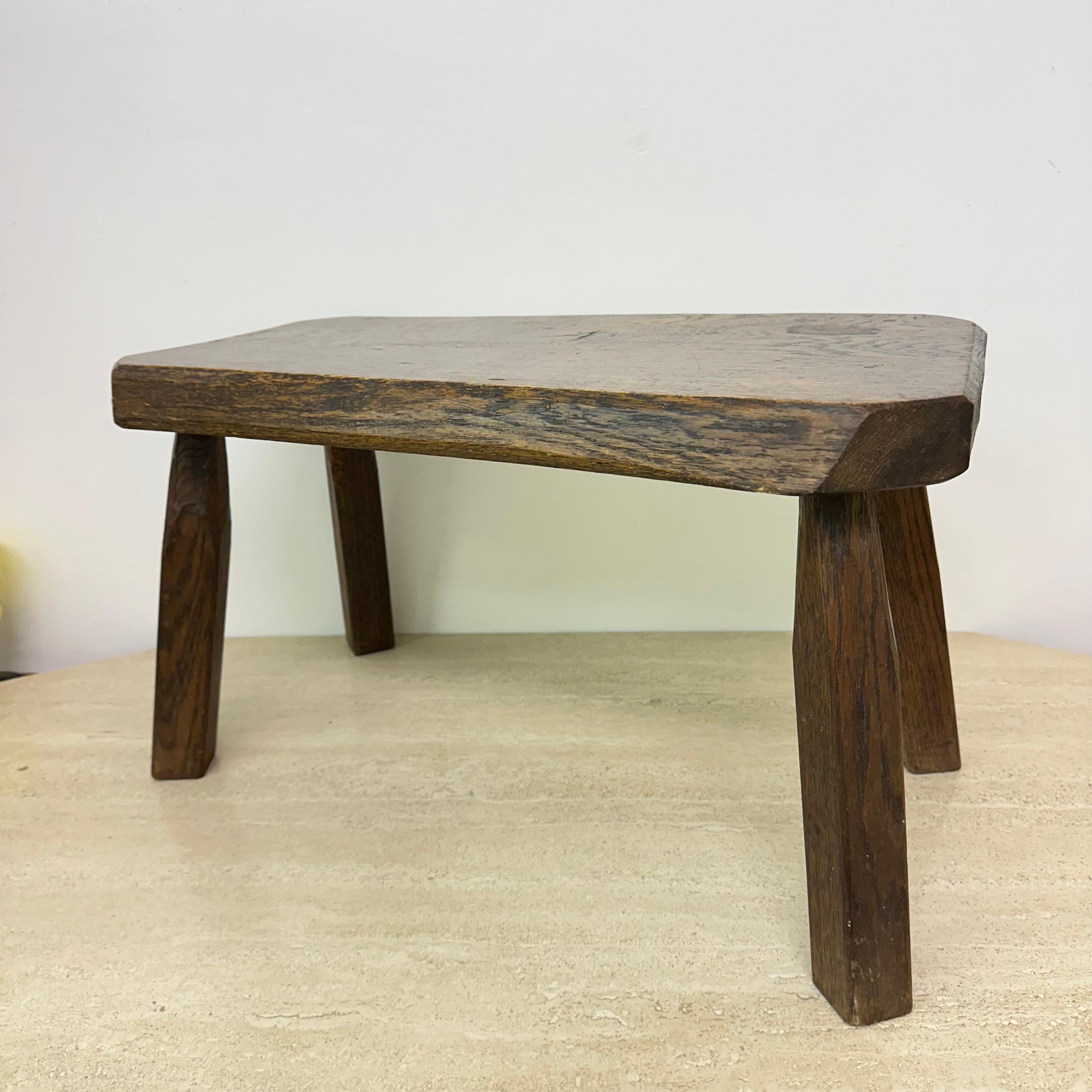 Oak Brutalist solid oak wooden side table , 1970s For Sale