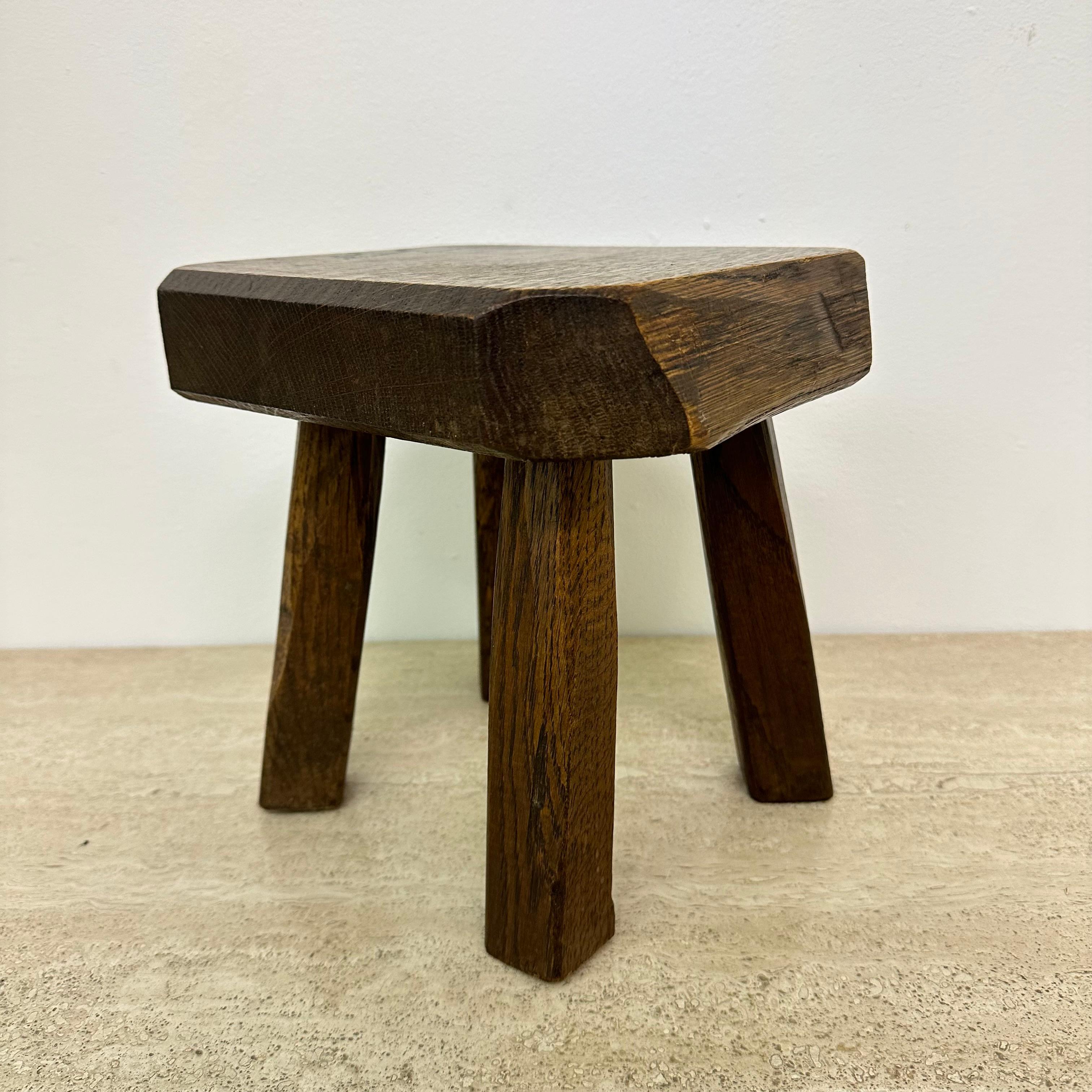 Wood Brutalist solid oak wooden side table , 1970s For Sale