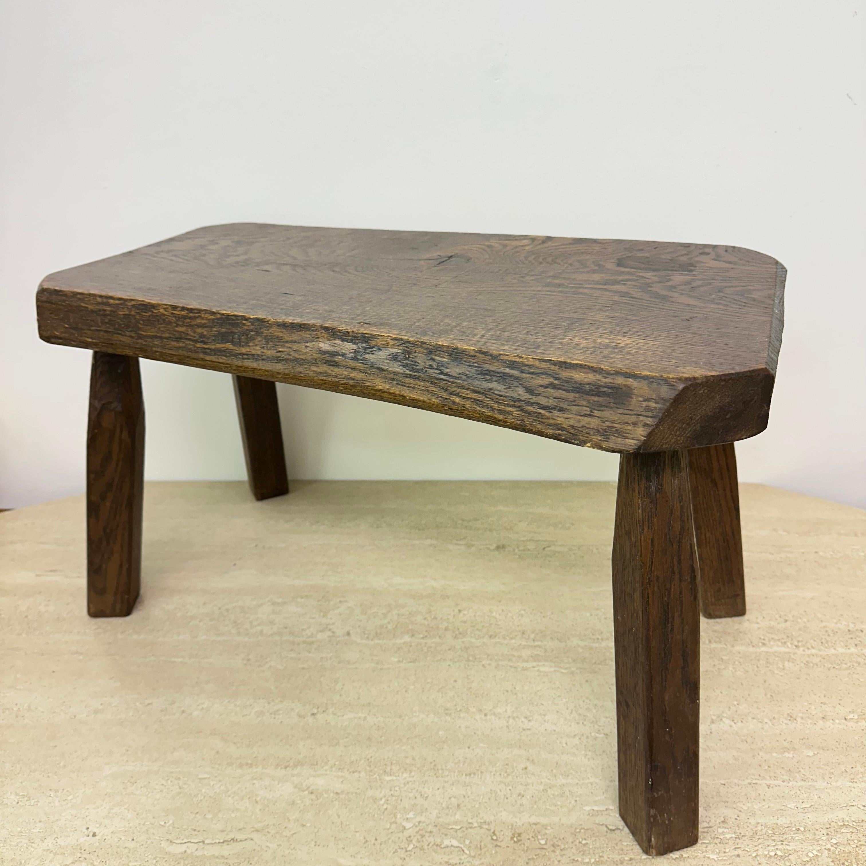 Brutalist solid oak wooden side table , 1970s For Sale 1