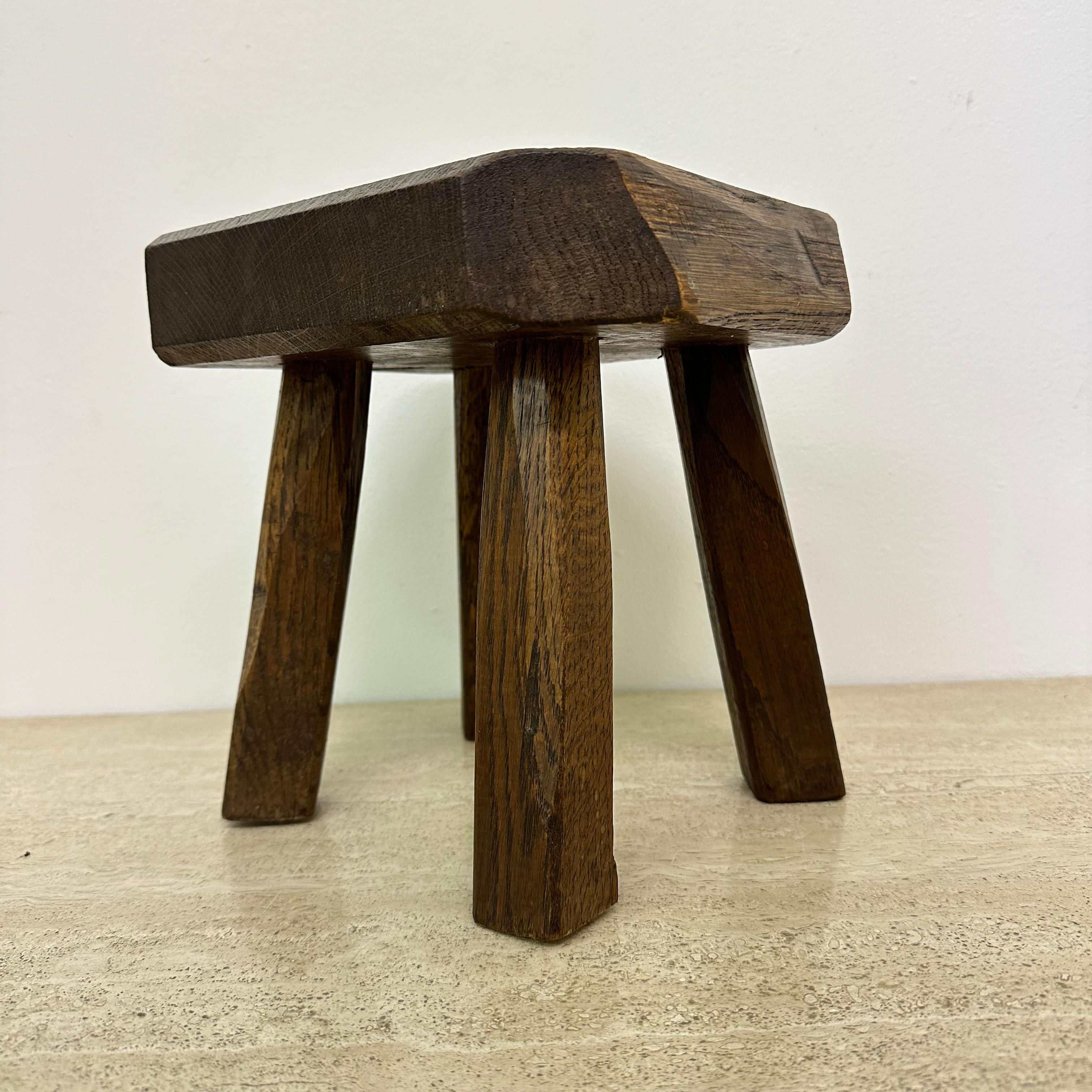 Brutalist solid oak wooden side table , 1970s For Sale 1