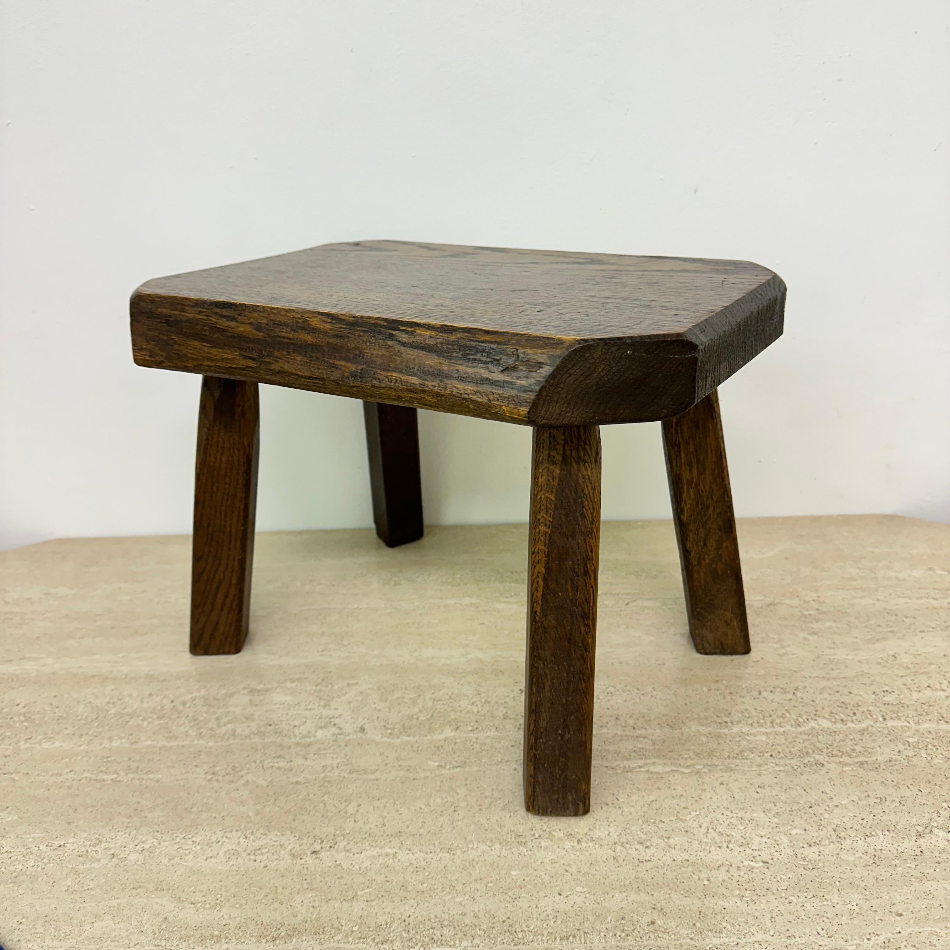 Brutalist solid oak wooden side table , 1970s For Sale 1