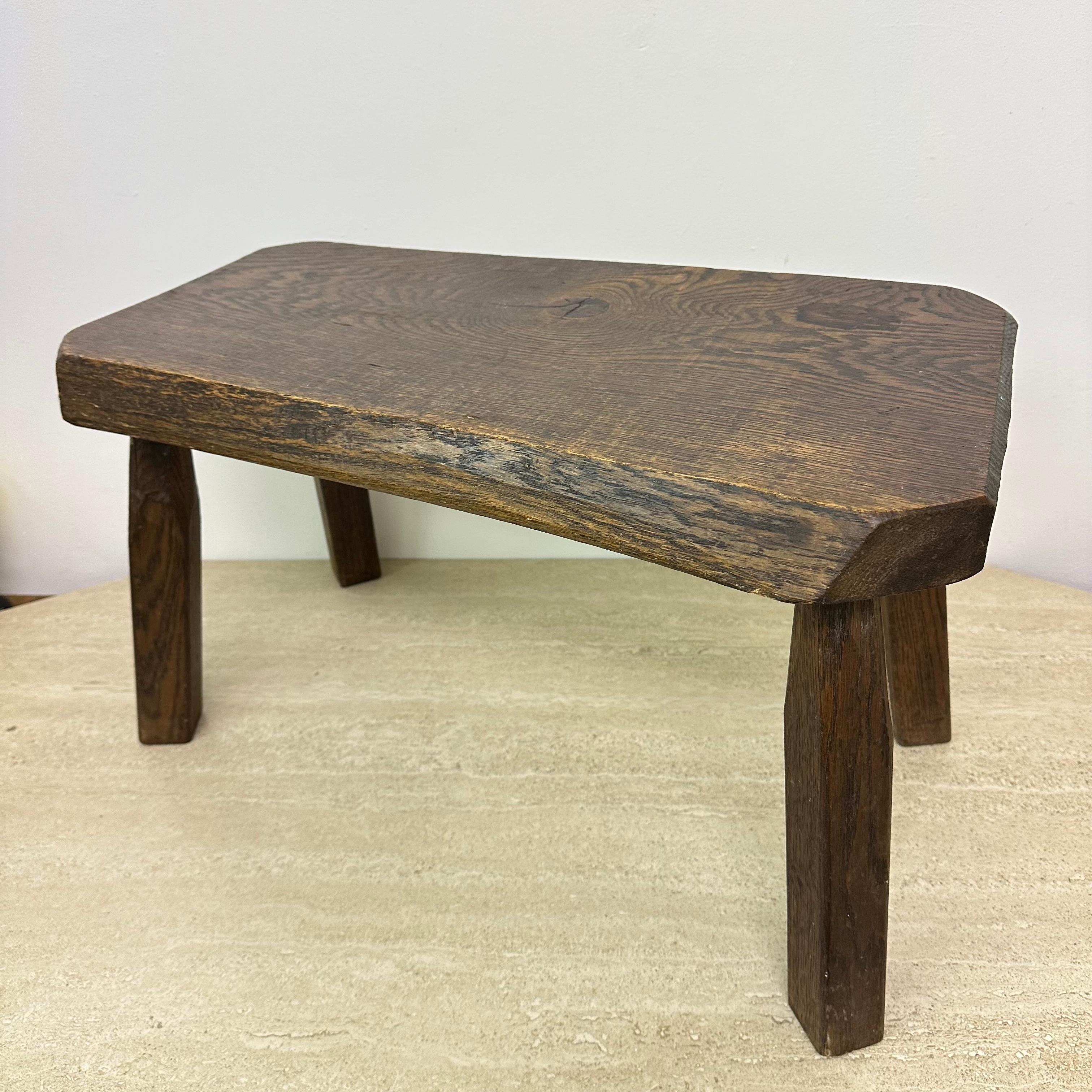 Brutalist solid oak wooden side table , 1970s For Sale 2