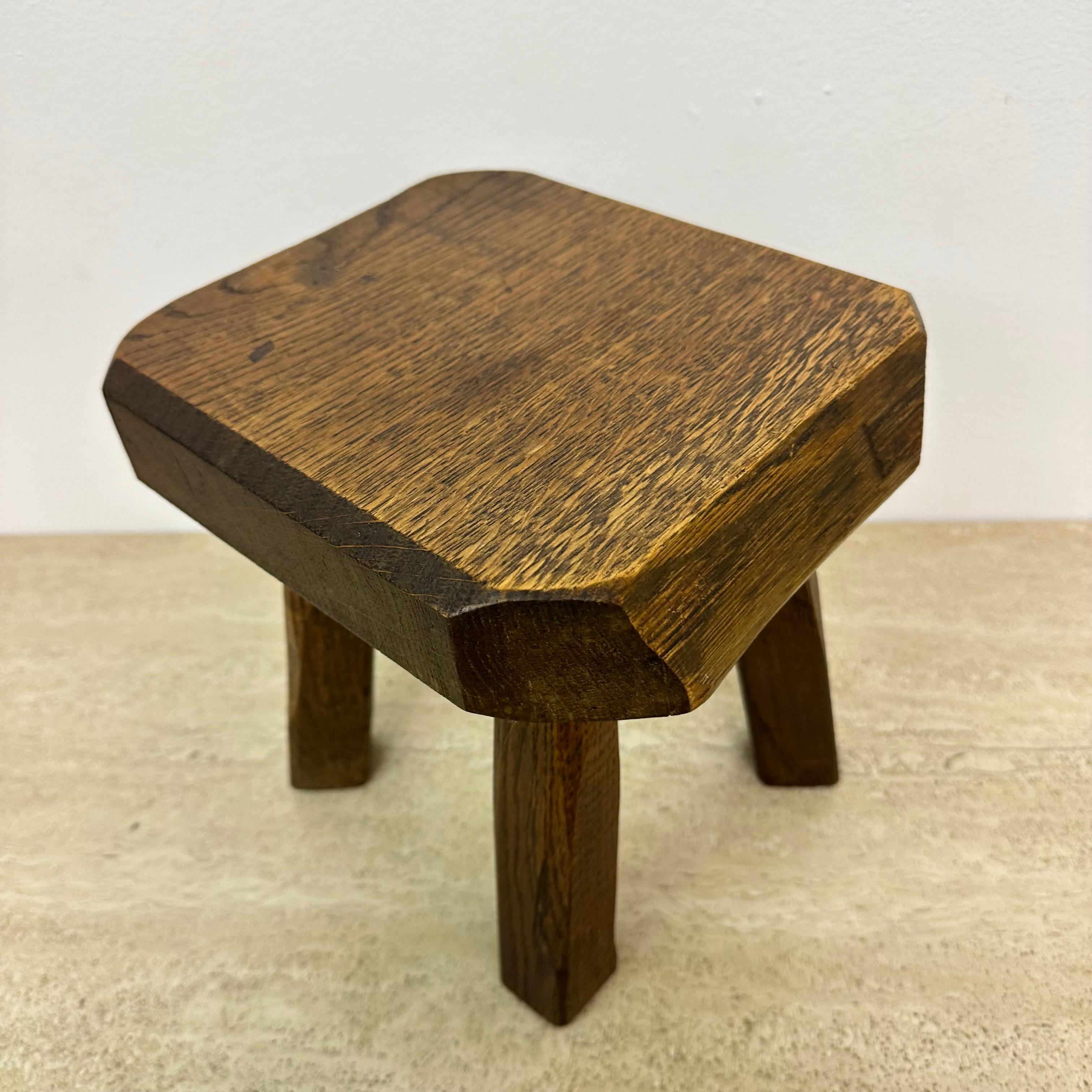 Brutalist solid oak wooden side table , 1970s For Sale 2