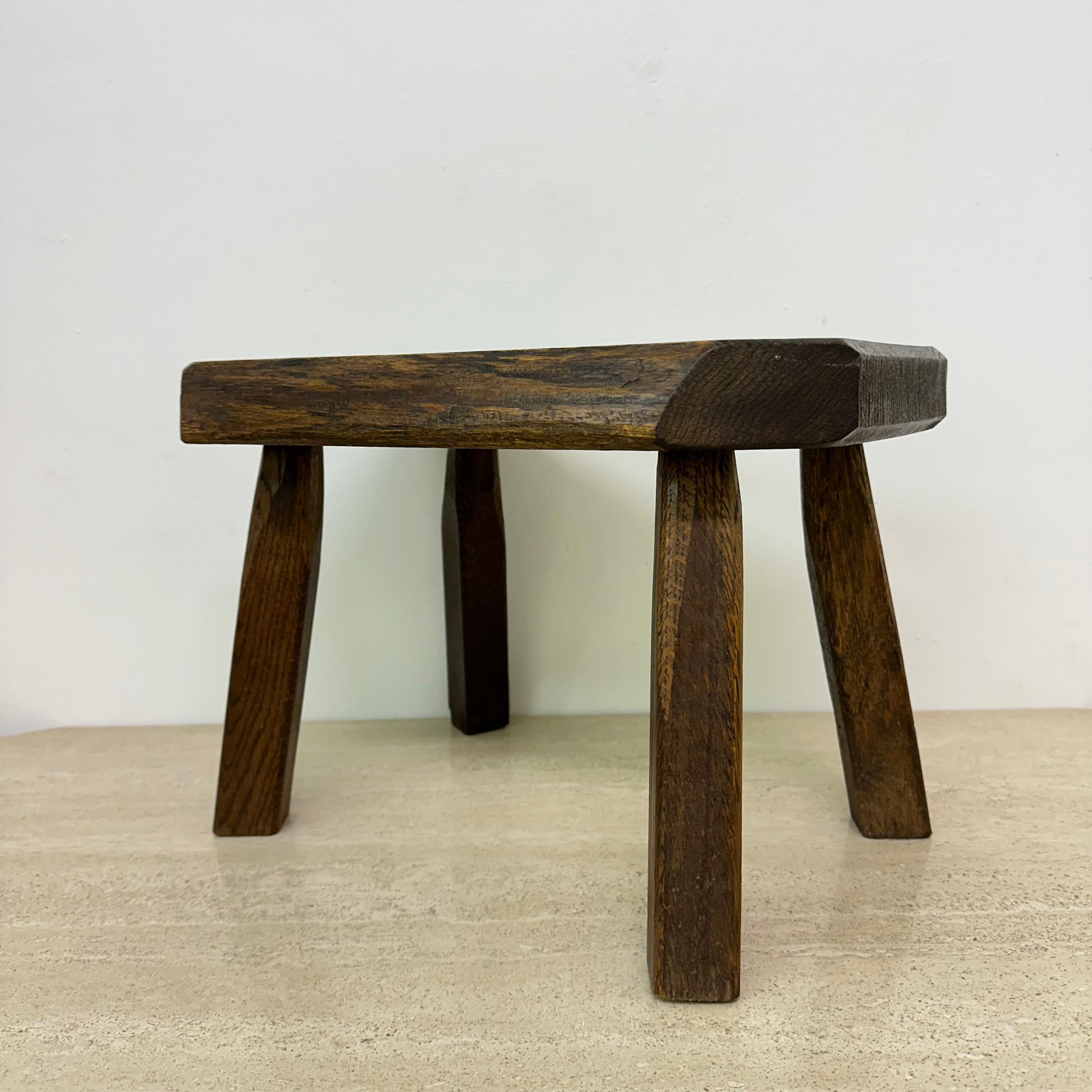 Brutalist solid oak wooden side table , 1970s For Sale 2