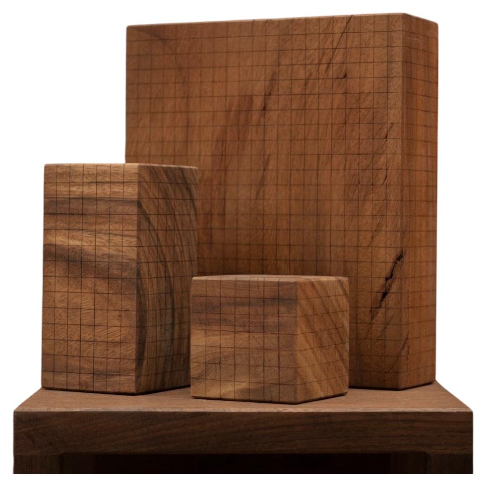 Brutalist Solid Parota Wood Geometric Totems, Set of 3 "Tótems-1:3"
