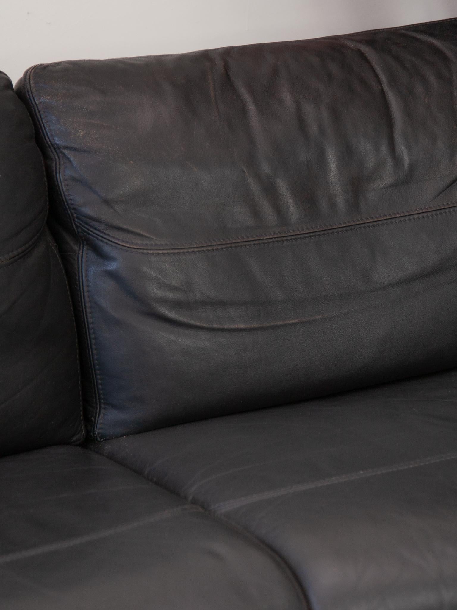 Danish Brutalist Solid Pine and Leather Three Seats Sofa, Denmark, A. Mikael Laursen