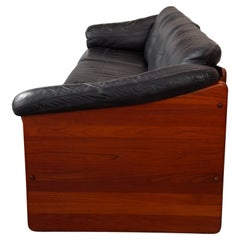 Brutalist Solid Pine and Leather Three Seats Sofa, Denmark, A. Mikael Laursen