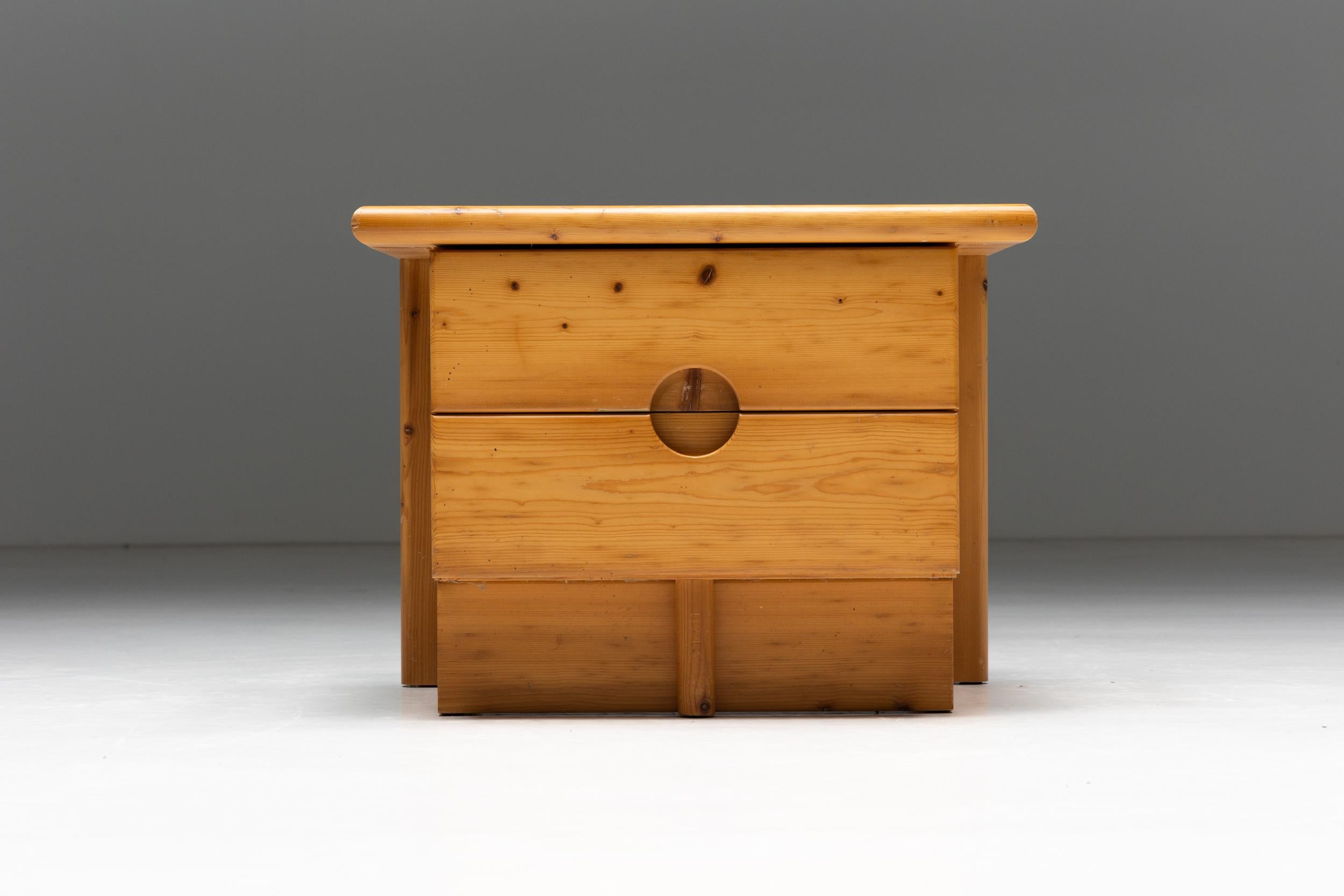 Brutalist Solid Pine Bedside Tables, 1960s In Excellent Condition In Antwerp, BE