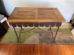 Brutalist Solid Walnut and Cast Iron Scalloped Console Table