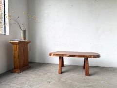 Brutalist solid walnut coffee table, France, 1970s.