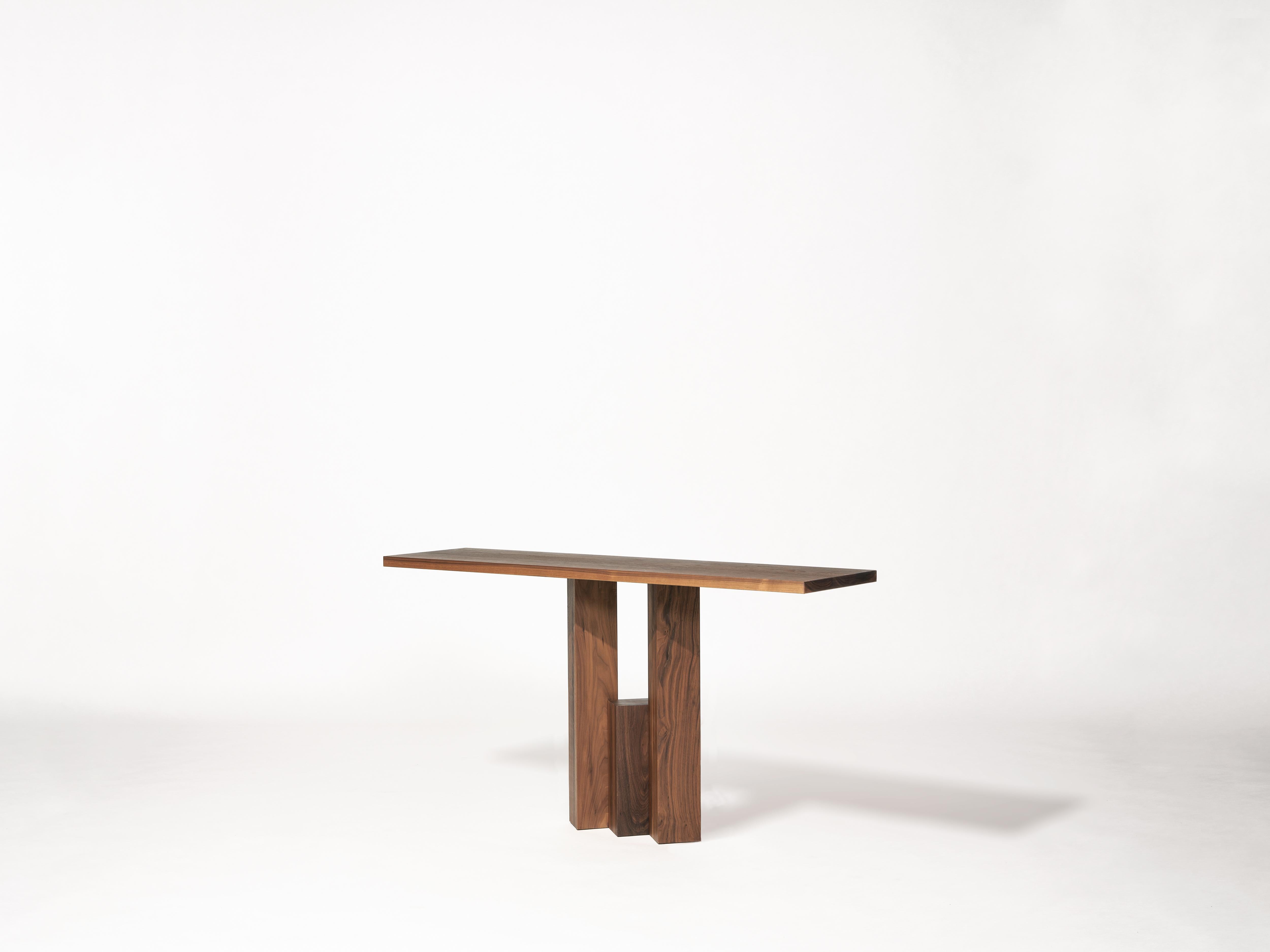Contemporary Brutalist Solid Walnut Console - Fenestra by Mokko For Sale