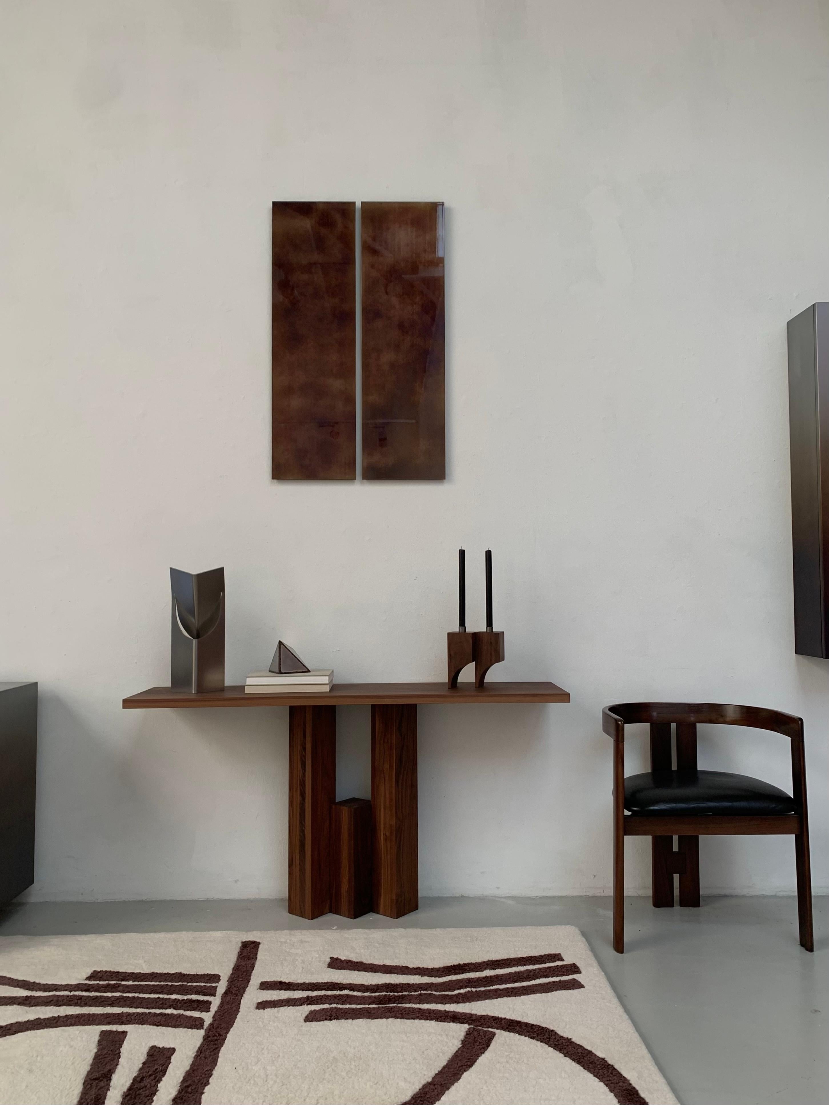 Hand-Crafted Brutalist Solid Walnut Fenestra Console For Sale