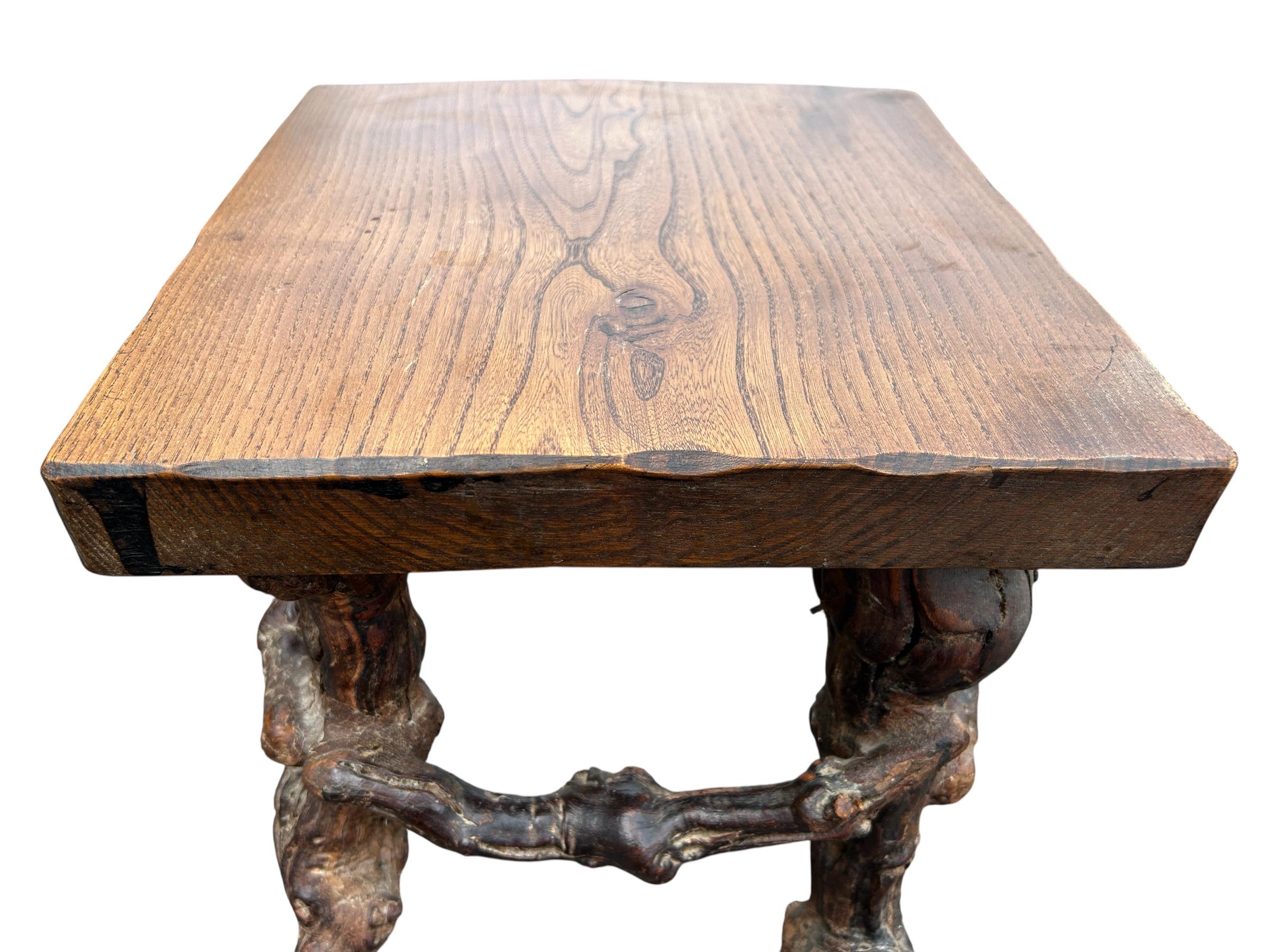 brutalist solid wood and vine base table For Sale 3