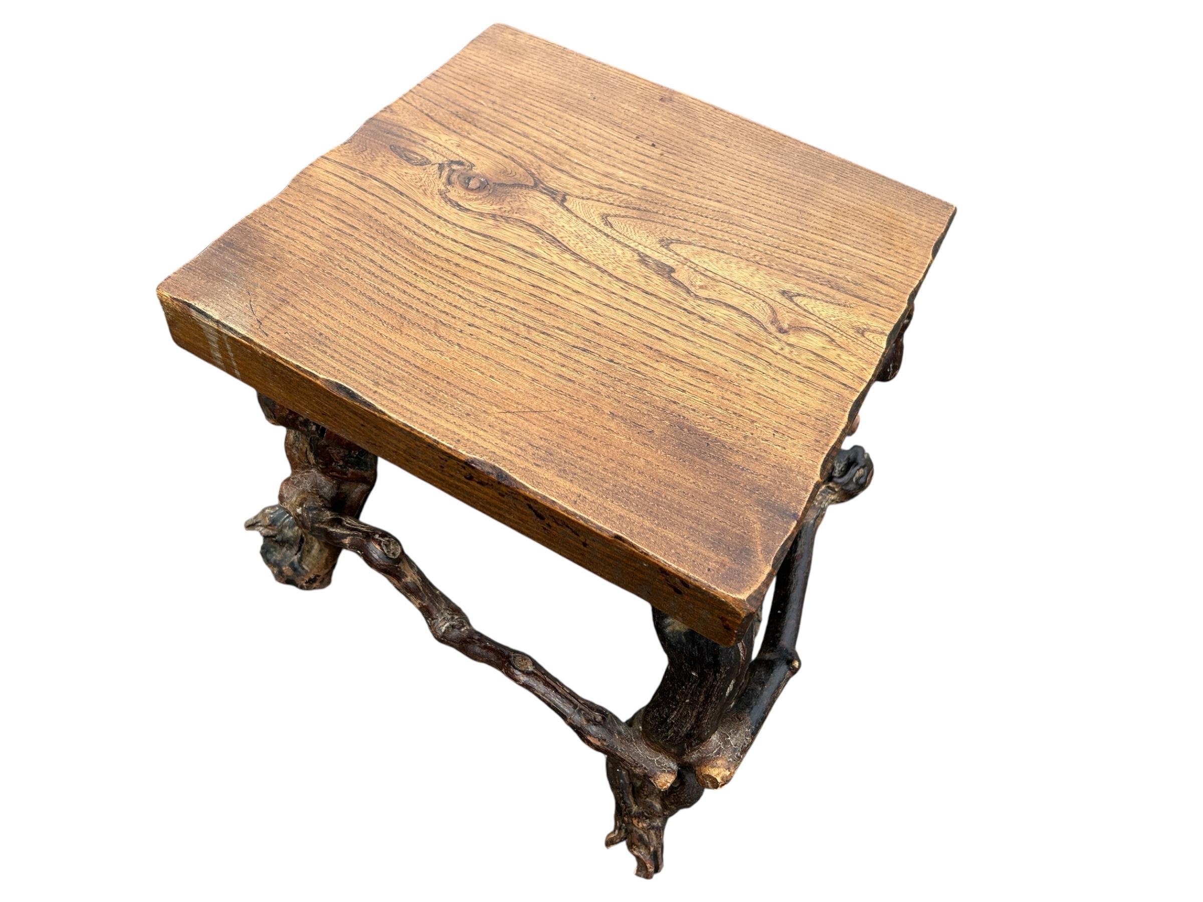 brutalist solid wood and vine base table For Sale 1