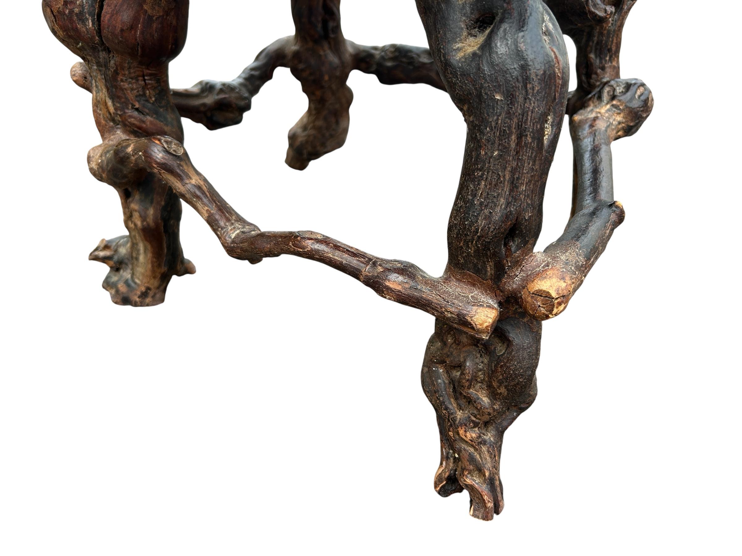 brutalist solid wood and vine base table For Sale 2